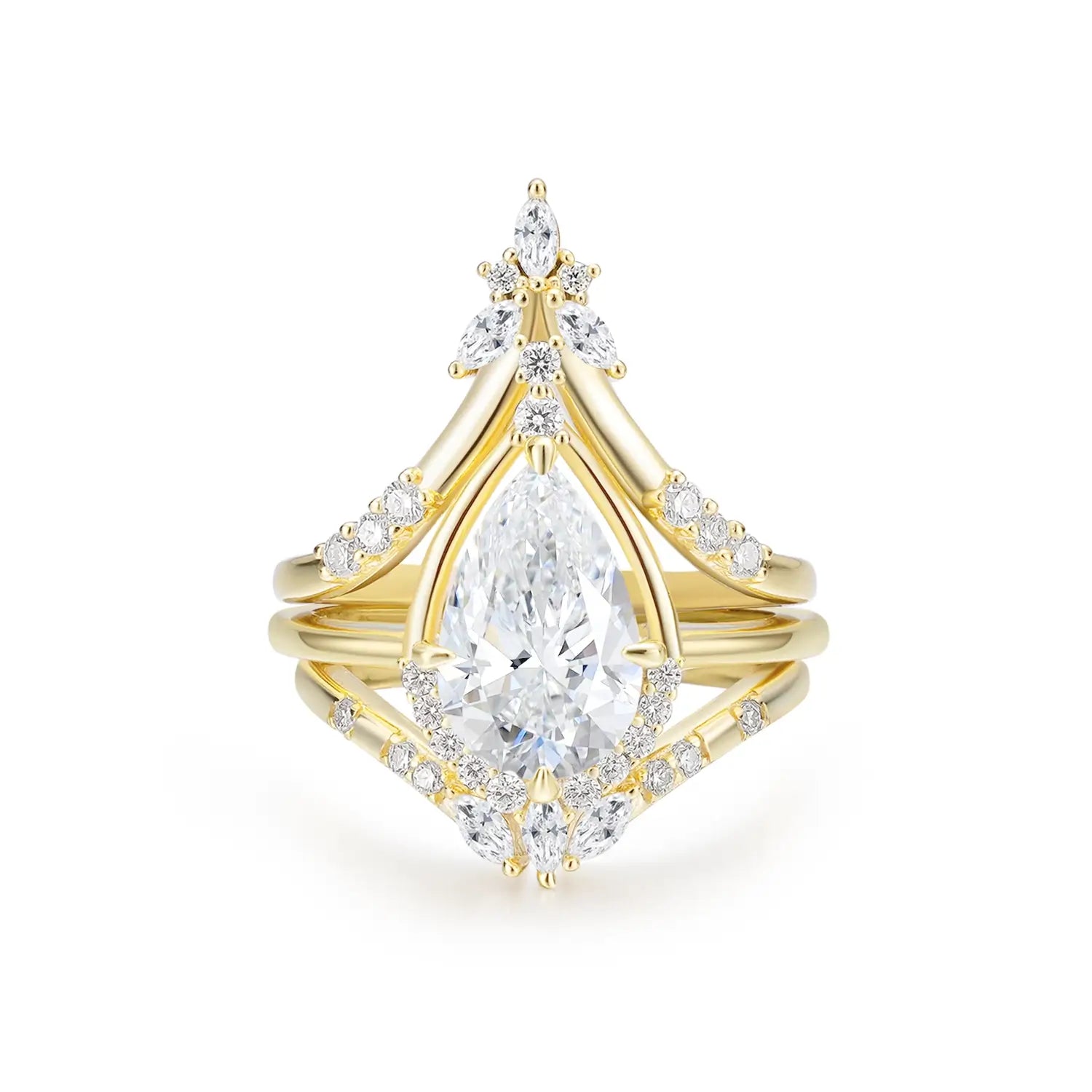 Unique Halo Pear Cut Diamond Bridal Set 14K Gold Plated Moissanite Engagement Ring