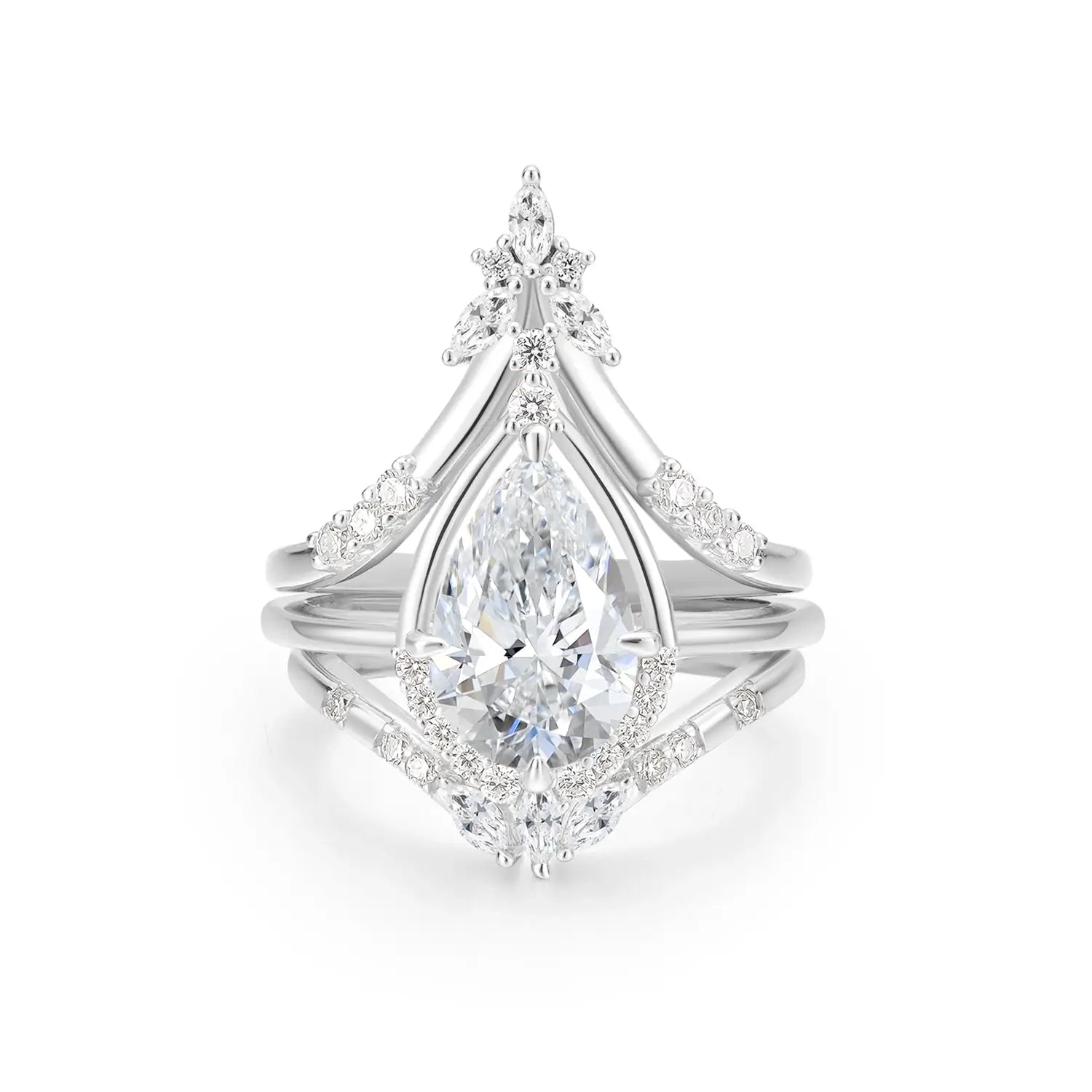 Unique Halo Pear Cut Diamond Bridal Set 14K Gold Plated Moissanite Engagement Ring