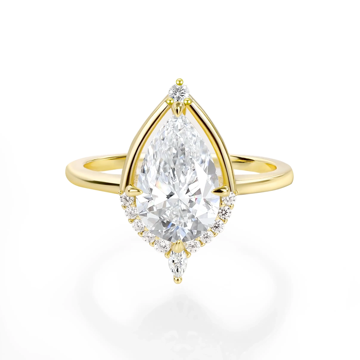 Unique Halo Pear Cut Diamond Bridal Set 14K Gold Plated Moissanite Engagement Ring