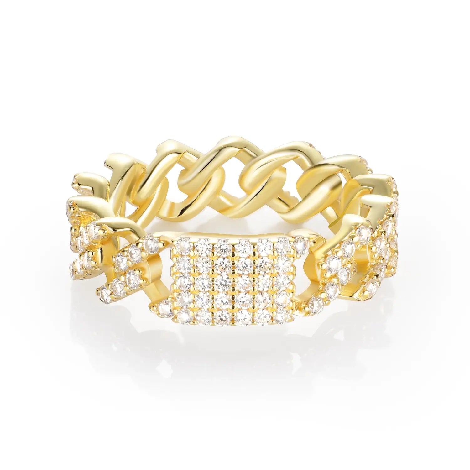 14K Gold Plated Cuban Link Pave Moissanite Diamonds Fashion Wedding  Ring