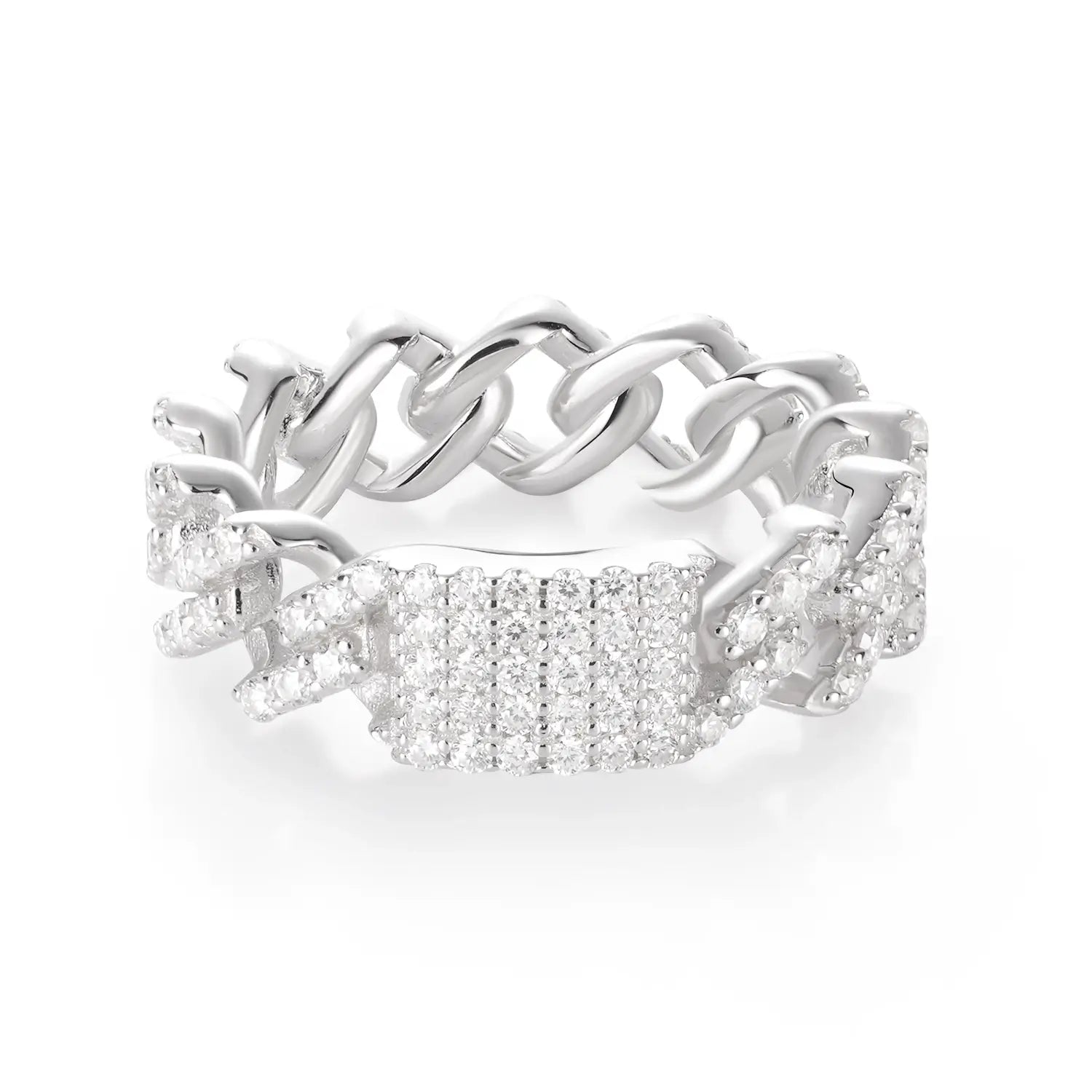 14K Gold Plated Cuban Link Pave Moissanite Diamonds Fashion Wedding  Ring