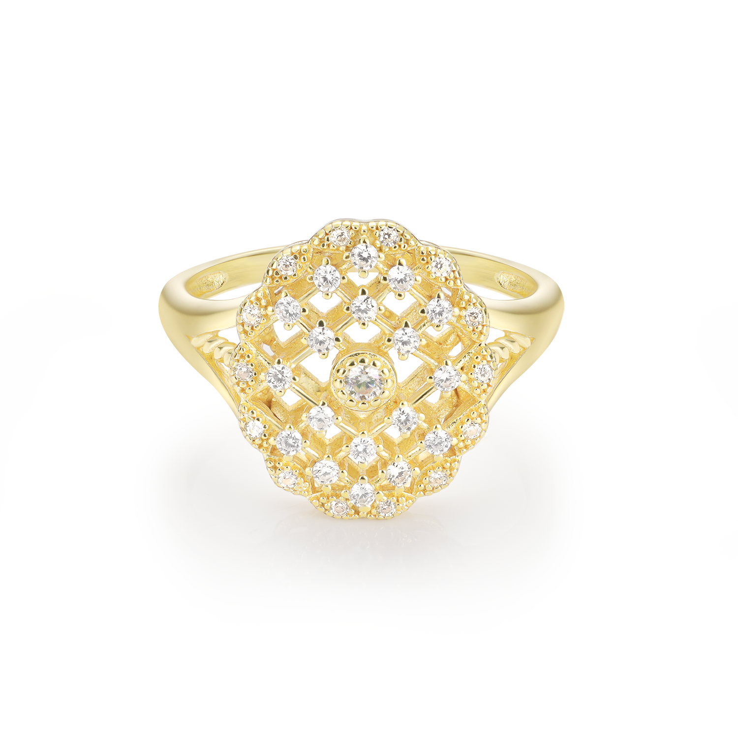 Vintage Style Milgrain Bubble Diamond Mesh Ring Engagement Ring Split Shank Band