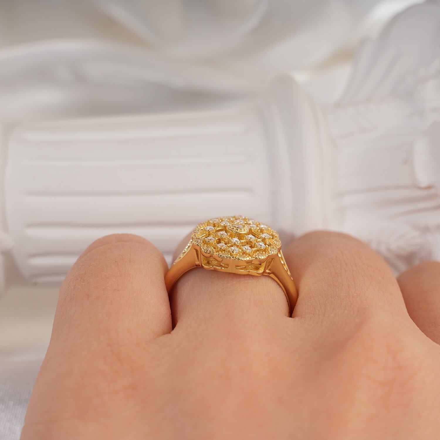 Vintage Style Milgrain Bubble Diamond Mesh Ring Engagement Ring Split Shank Band