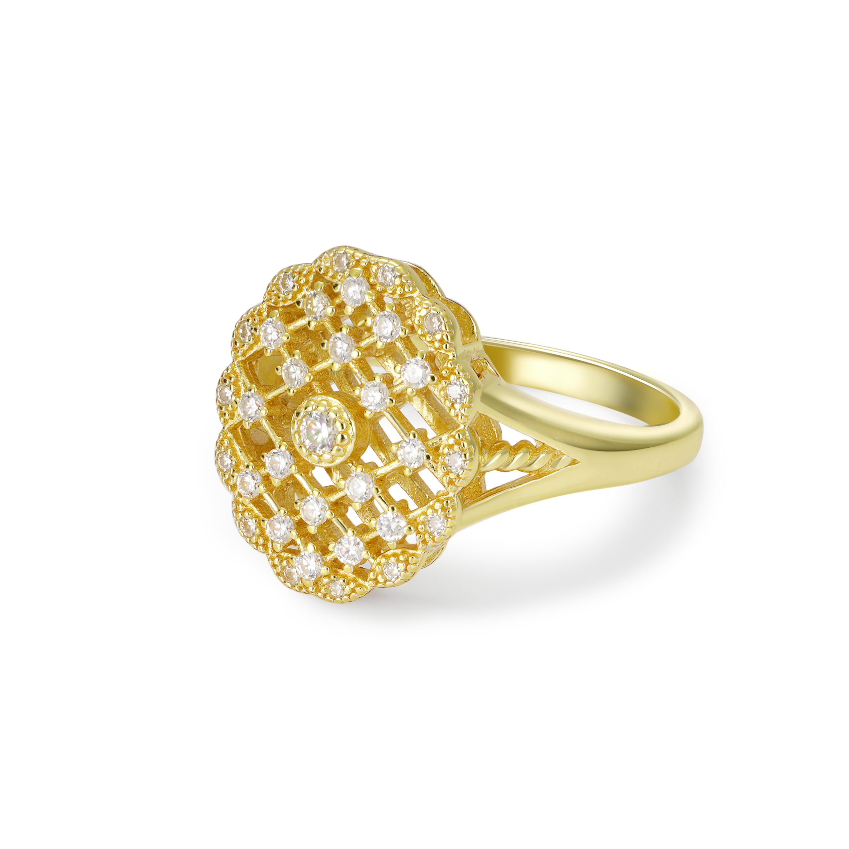 Vintage Style Milgrain Bubble Diamond Mesh Ring Engagement Ring Split Shank Band