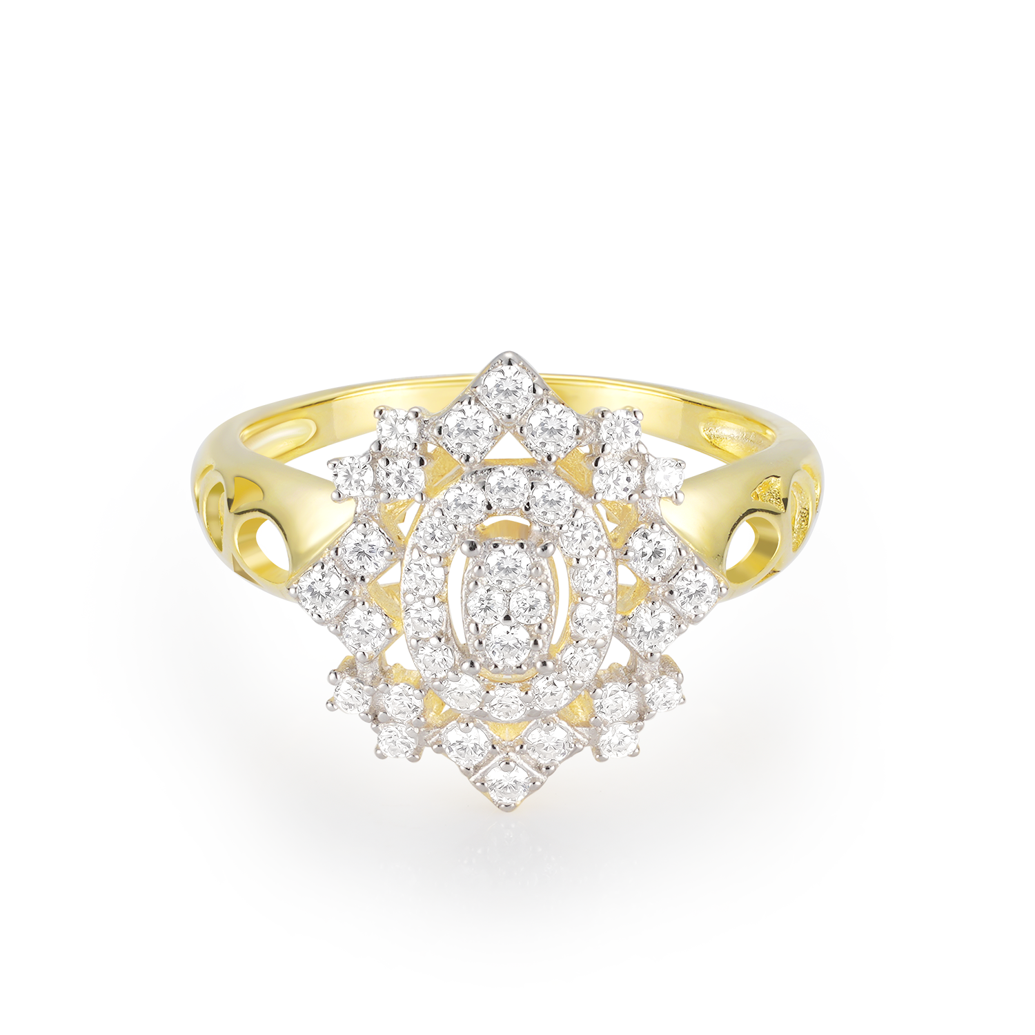 Rhombus Floral Cluster Diamond Vintage Style Two-Tone Setting Engagement Ring