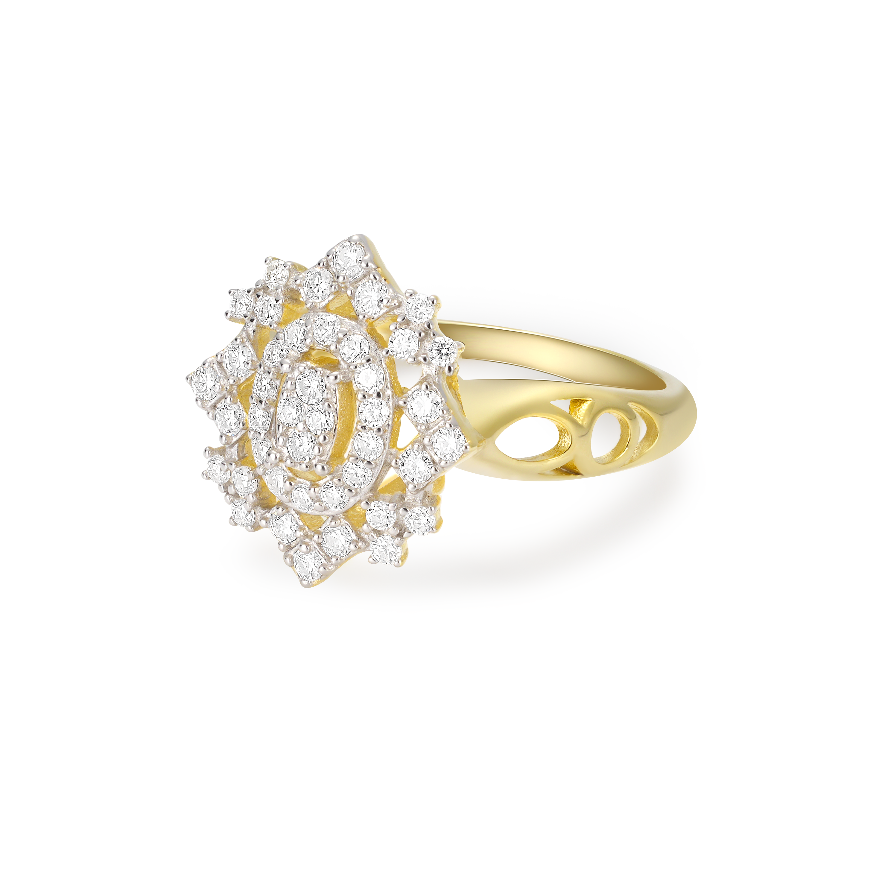 Rhombus Floral Cluster Diamond Vintage Style Two-Tone Setting Engagement Ring