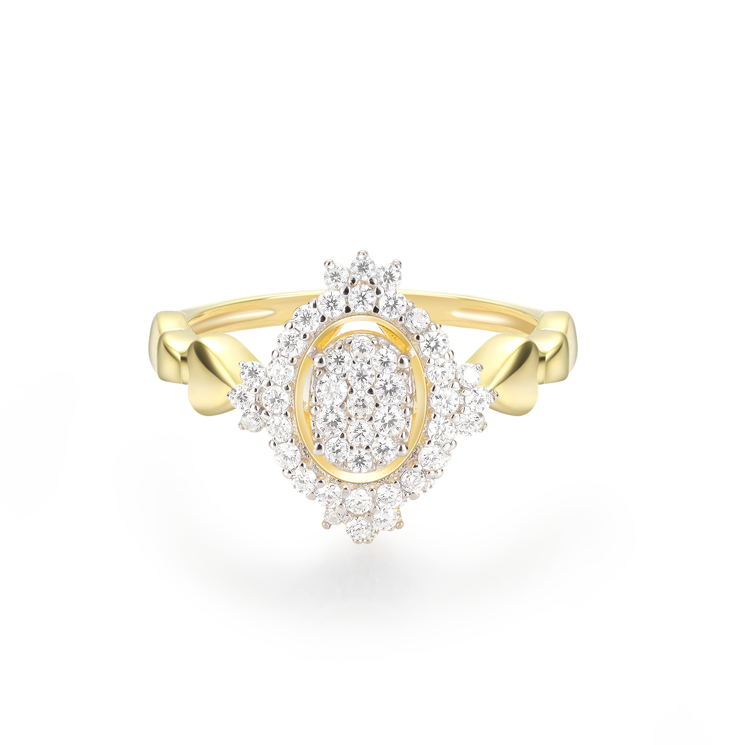 Oval Floral Cluster Milgrain Diamond Halo Two-Tone Setting Vintage Style Engagement Ring Vintage-Heart inspired band