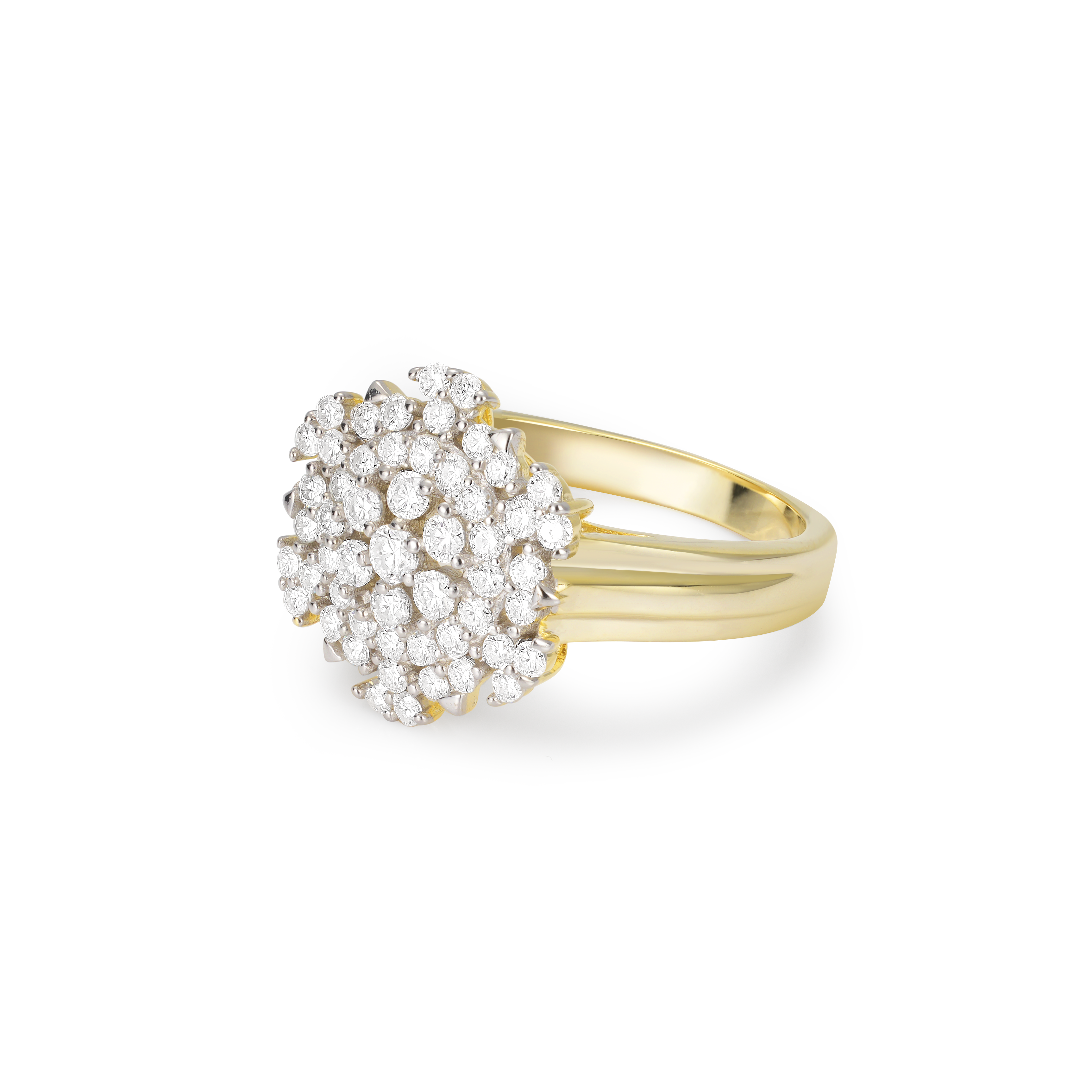 Pave Set Snowflake Cluster Round Brilliant Halo Two-Tone Setting Vintage Style Engagement Ring Wide Ring Band