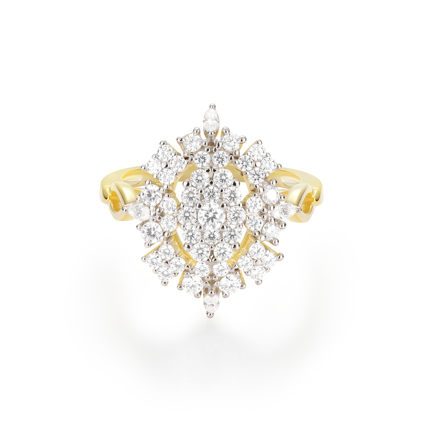 Marquise Floral Cluster Round Brilliant Pave Set Diamond Two-Tone Setting Halo Vintage Style Engagement Ring