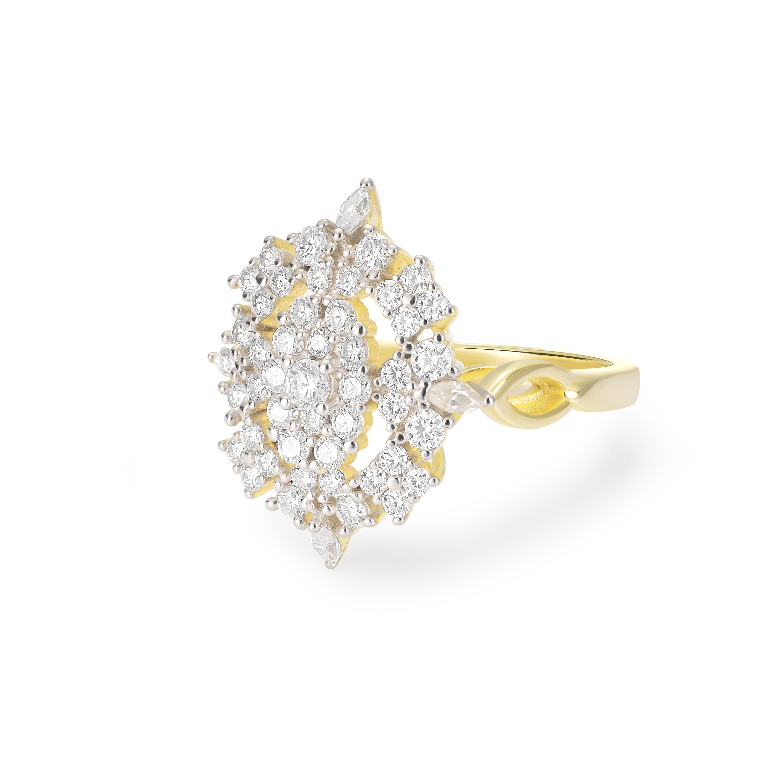 Marquise Floral Cluster Round Brilliant Pave Set Diamond Two-Tone Setting Halo Vintage Style Engagement Ring