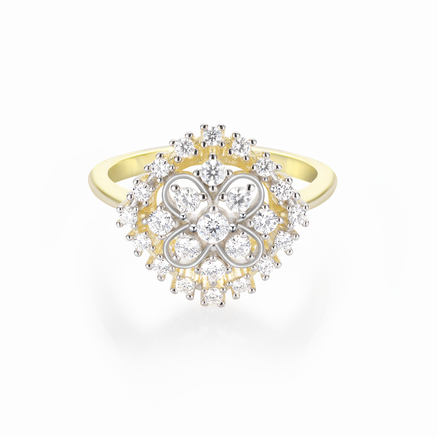 Vintage Style Floral Denty Cluster Two-Tone Setting Diamond Engagement Ring