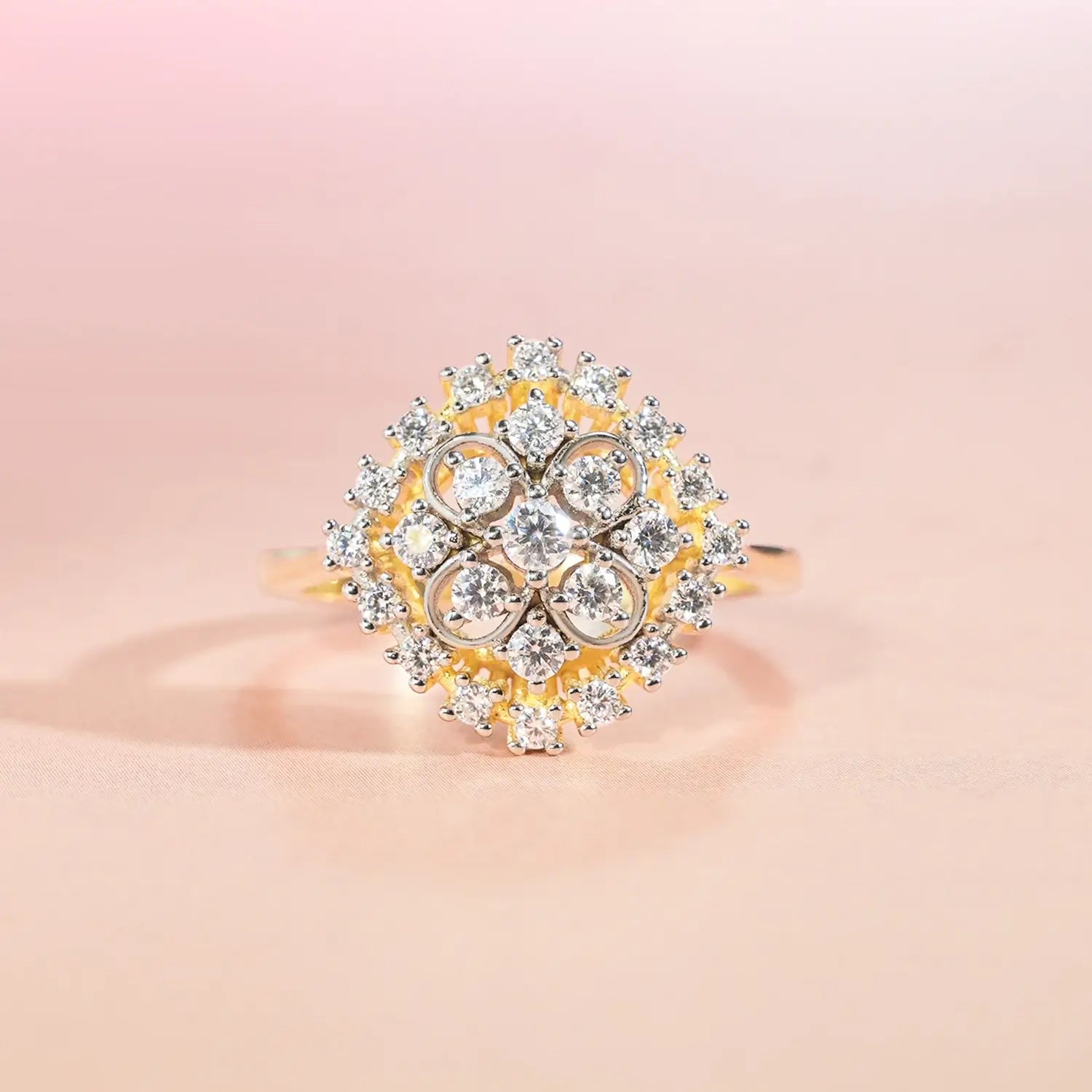 Vintage Style Floral Denty Cluster Two-Tone Setting Diamond Engagement Ring