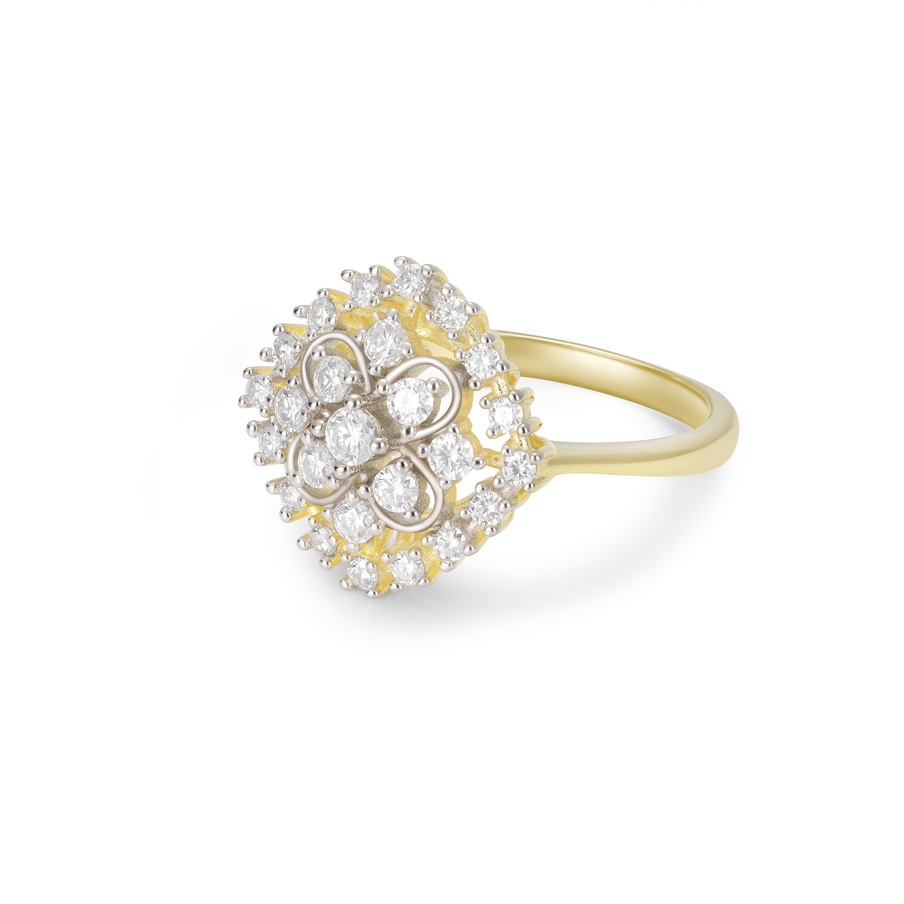 Vintage Style Floral Denty Cluster Two-Tone Setting Diamond Engagement Ring