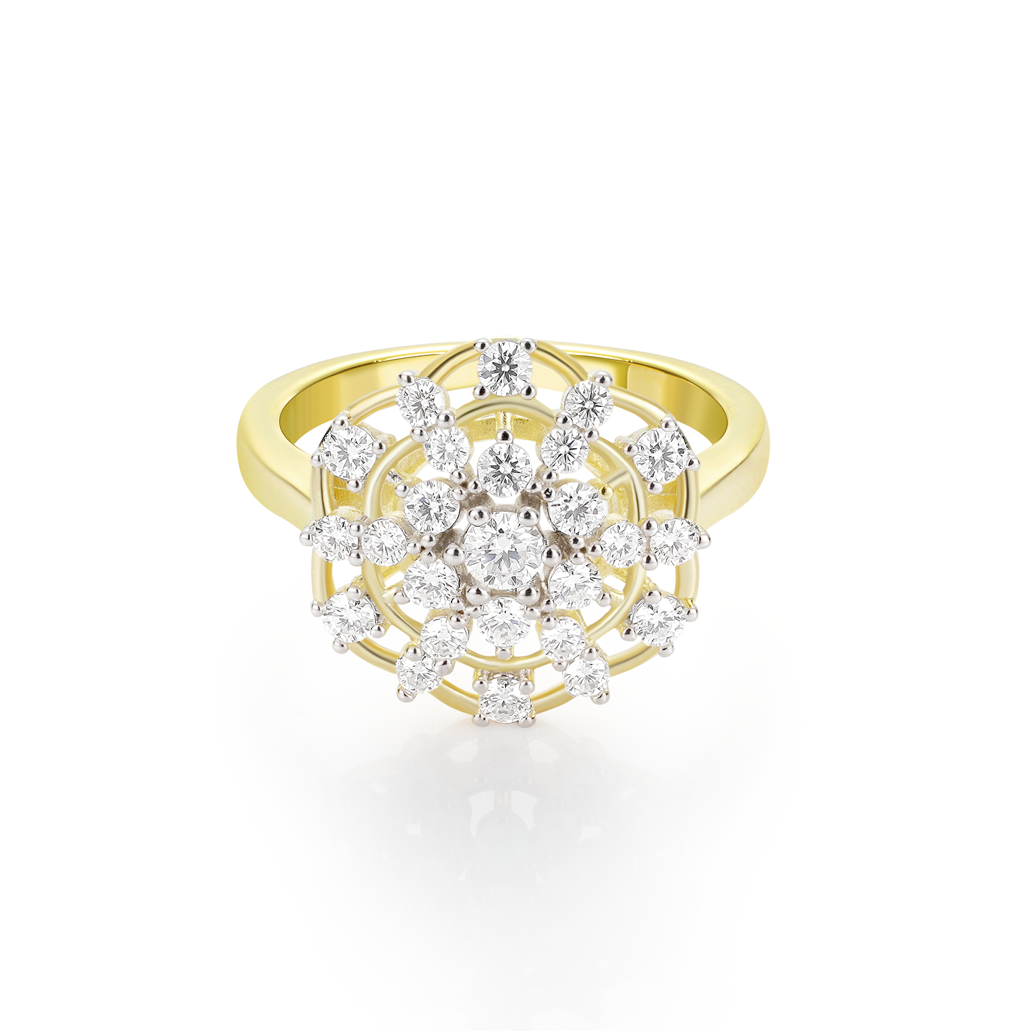 Hexagon Floral Denty Cluster Two-Tone Setting Diamond Vintage Style Engagement Ring