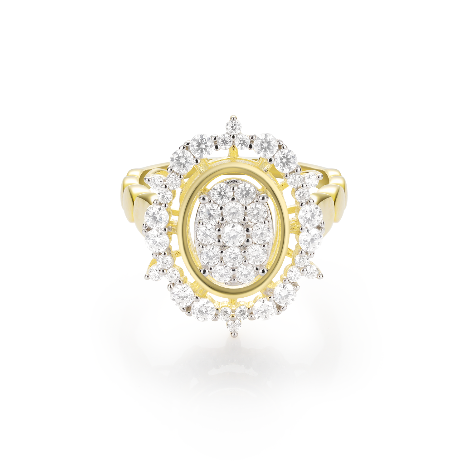 Vintage Style Moval Floral Denty Cluster Two-Tone Setting Halo Diamond Engagement Ring