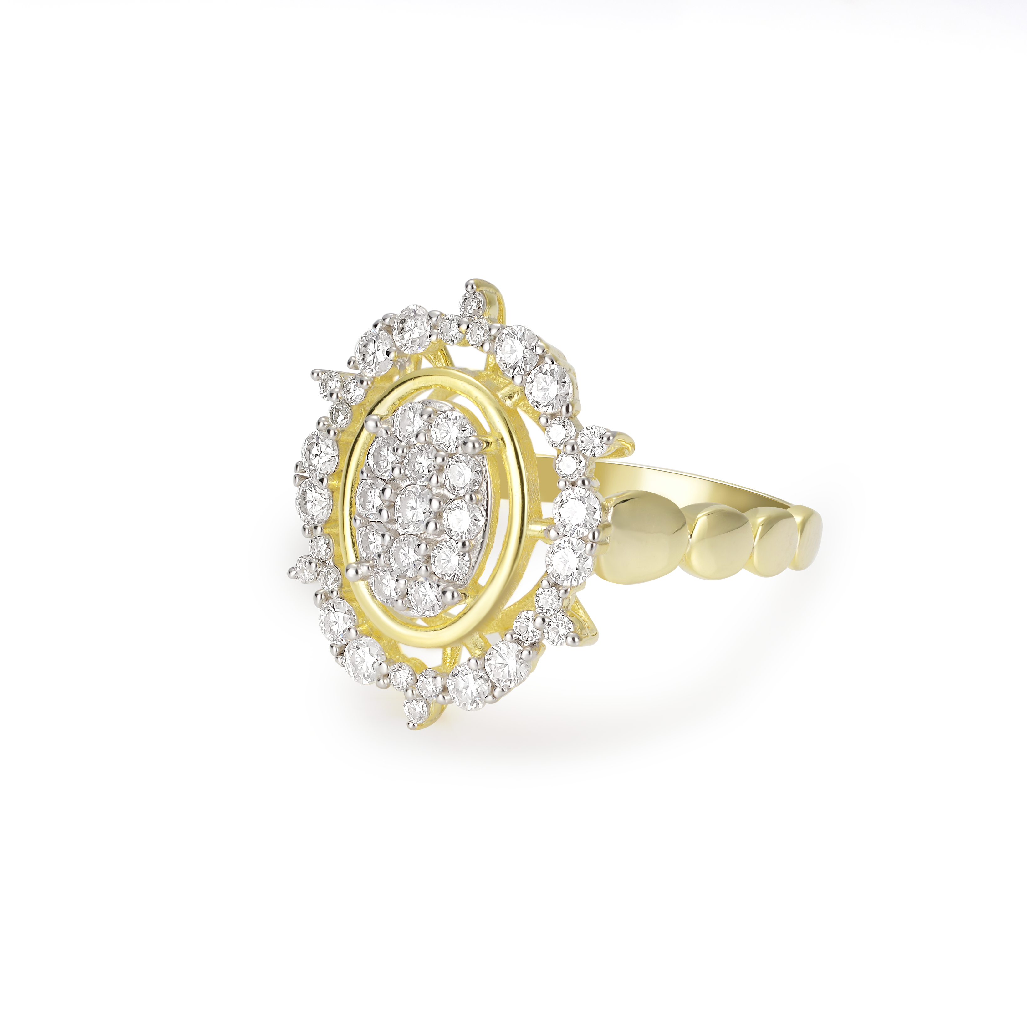 Vintage Style Moval Floral Denty Cluster Two-Tone Setting Halo Diamond Engagement Ring