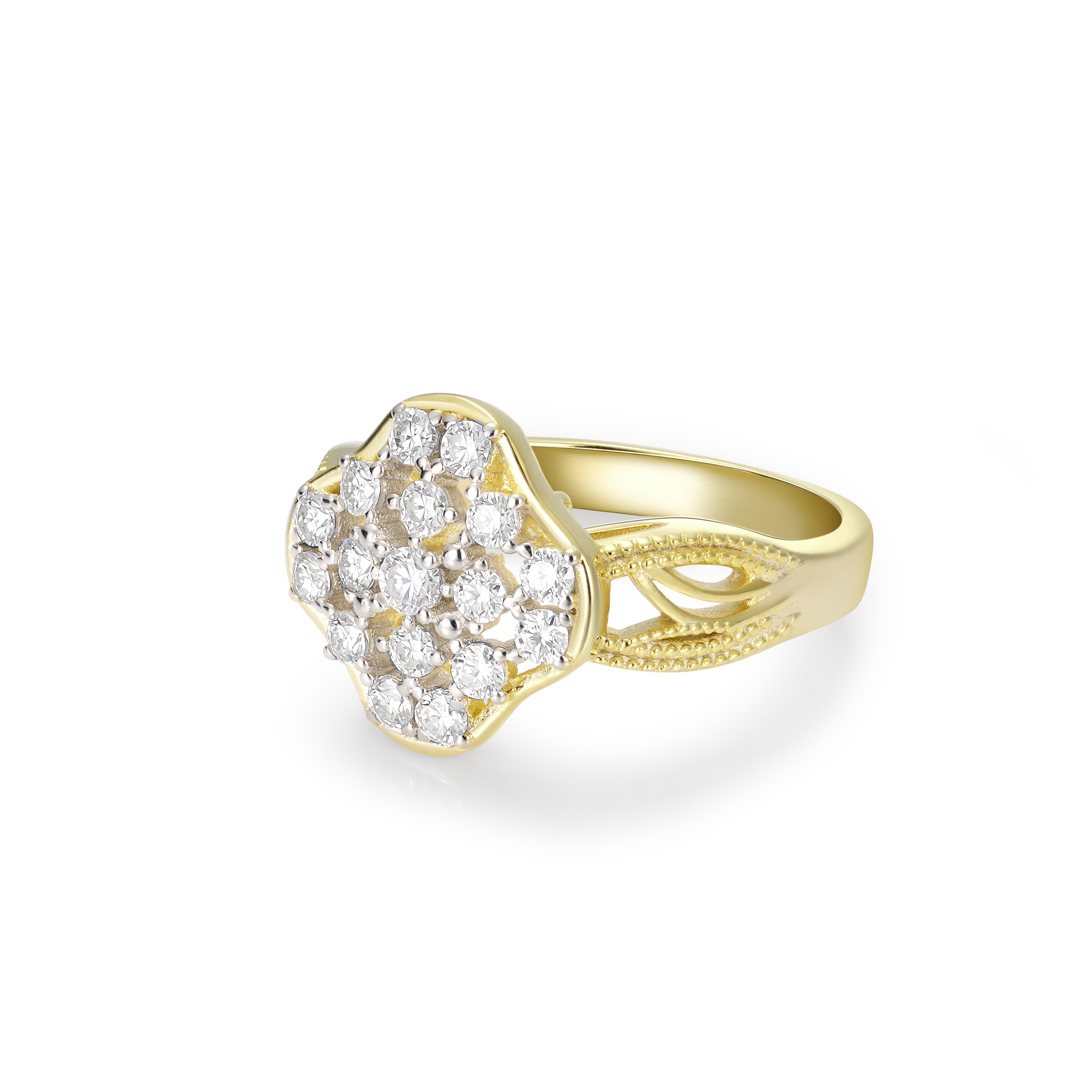 Vintage Style Cluster Diamond Two-Tone Setting Engagement Ring Vintage Engraved Band