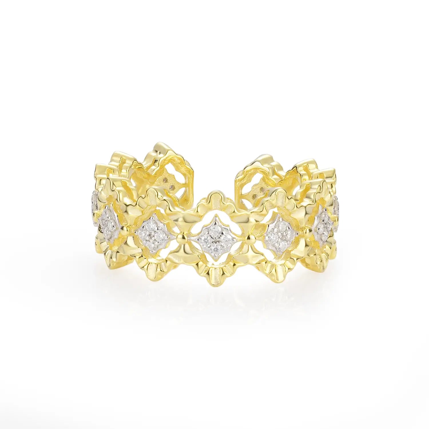 Buccellati Style Cluster Diamond Open Fashion Ring