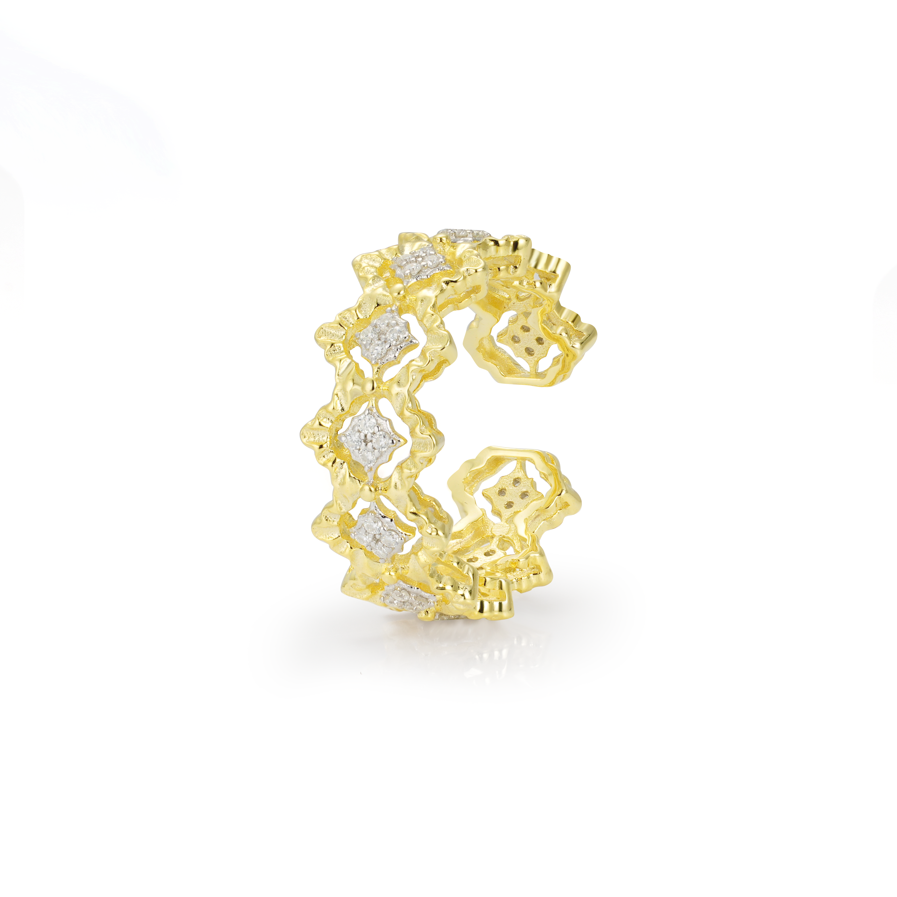 Buccellati Style Cluster Diamond Open Fashion Ring