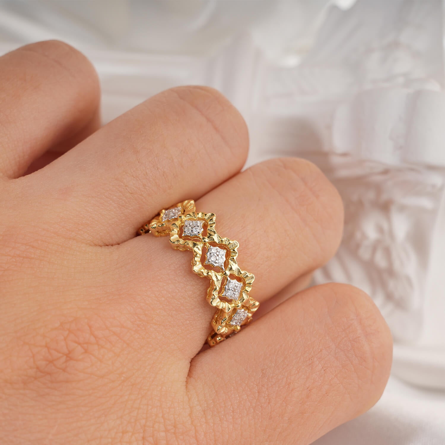 Buccellati Style Cluster Diamond Open Fashion Ring