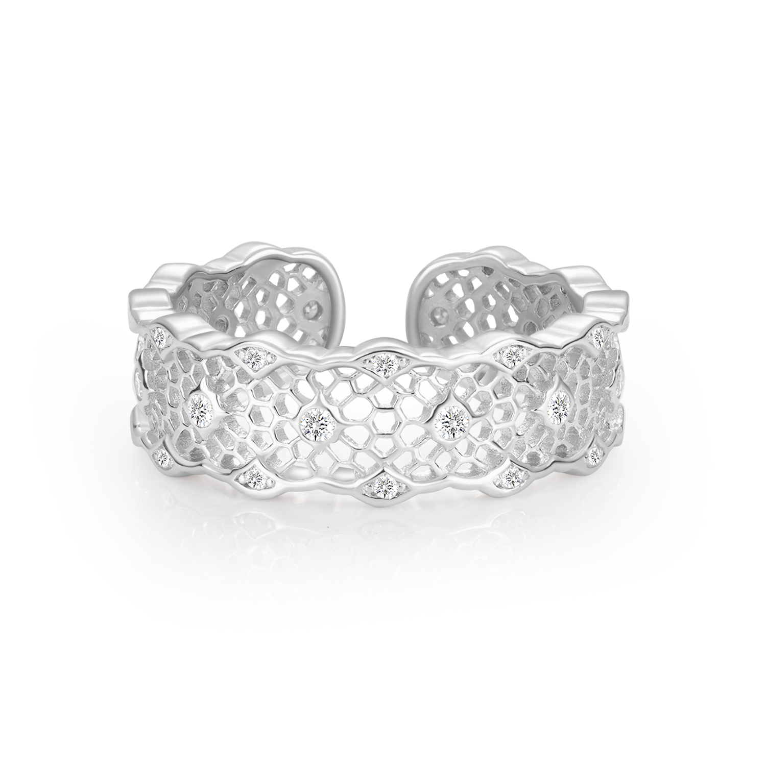 Braided Hollow Intricate Lace Design Diamond Open Fashion Ring