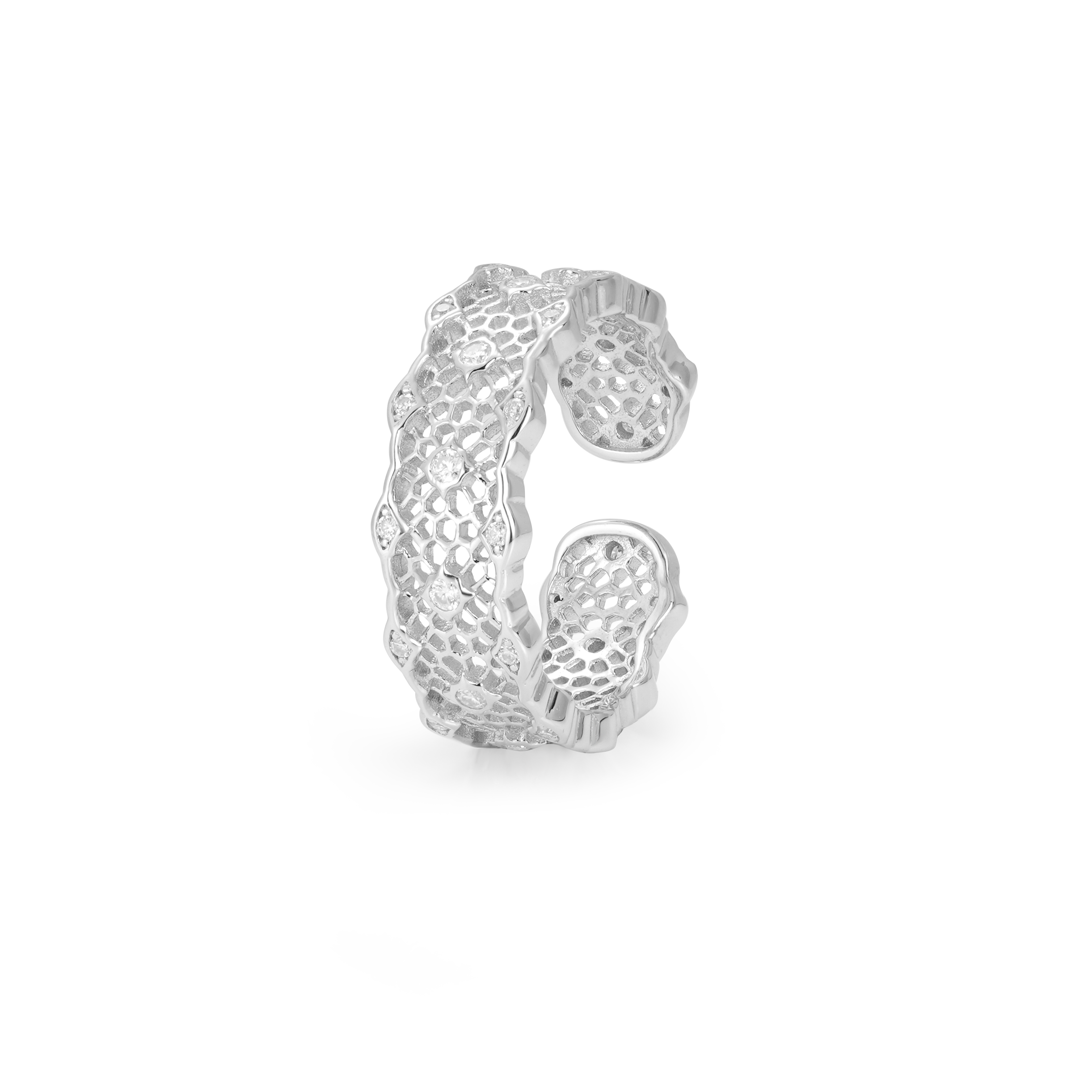 Braided Hollow Intricate Lace Design Diamond Open Fashion Ring