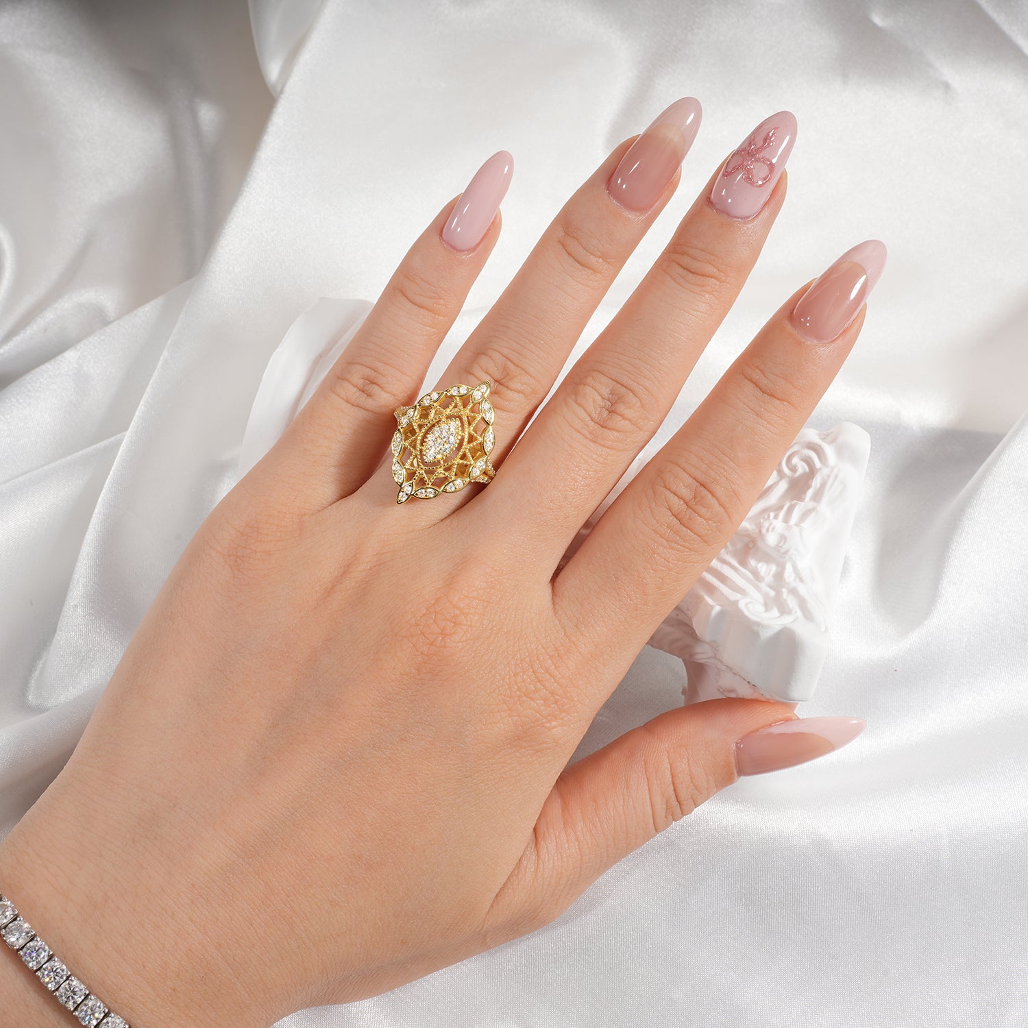 Vintage Elegance Art Deco Braided hollow Design Diamond Ring Split Shank Accent