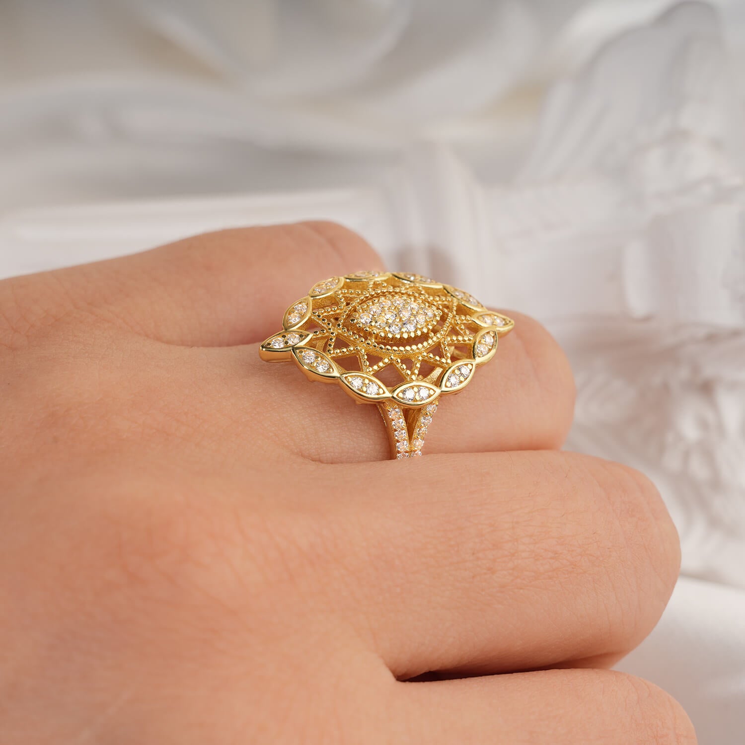 Vintage Elegance Art Deco Braided hollow Design Diamond Ring Split Shank Accent