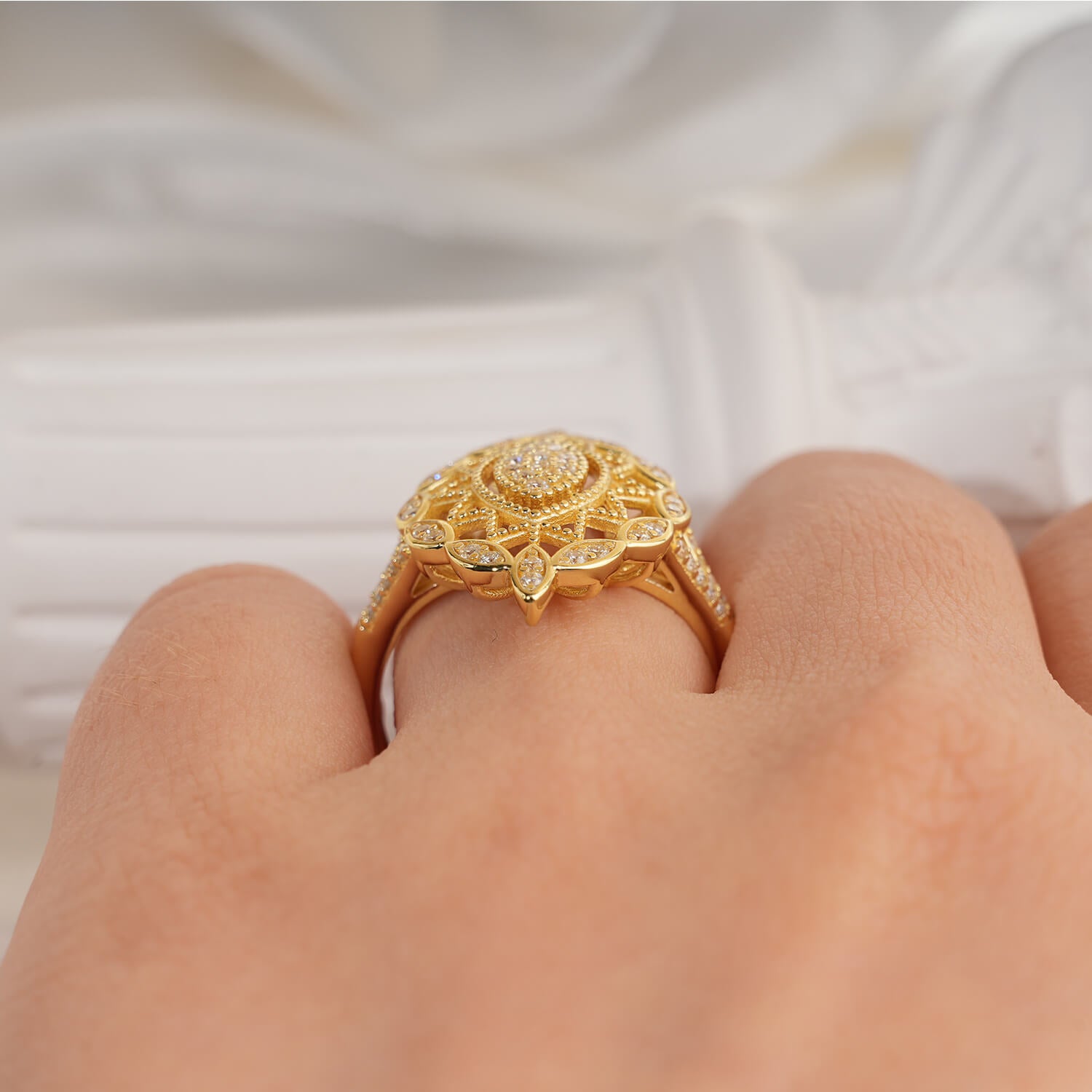 Vintage Elegance Art Deco Braided hollow Design Diamond Ring Split Shank Accent