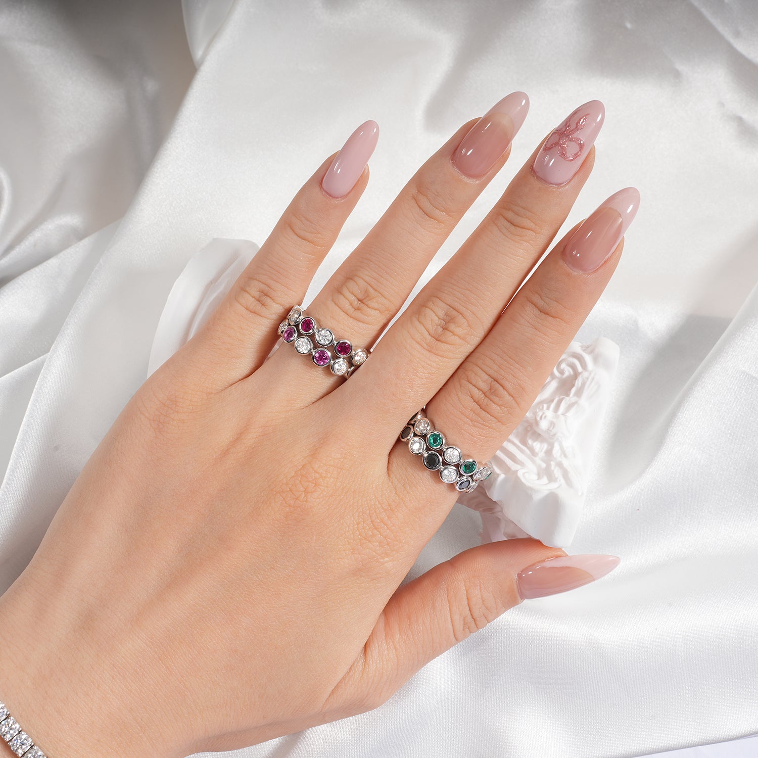 Bezel Setting Colored Moissanite Diamond Lab-Grown Gem Fashion Open Ring