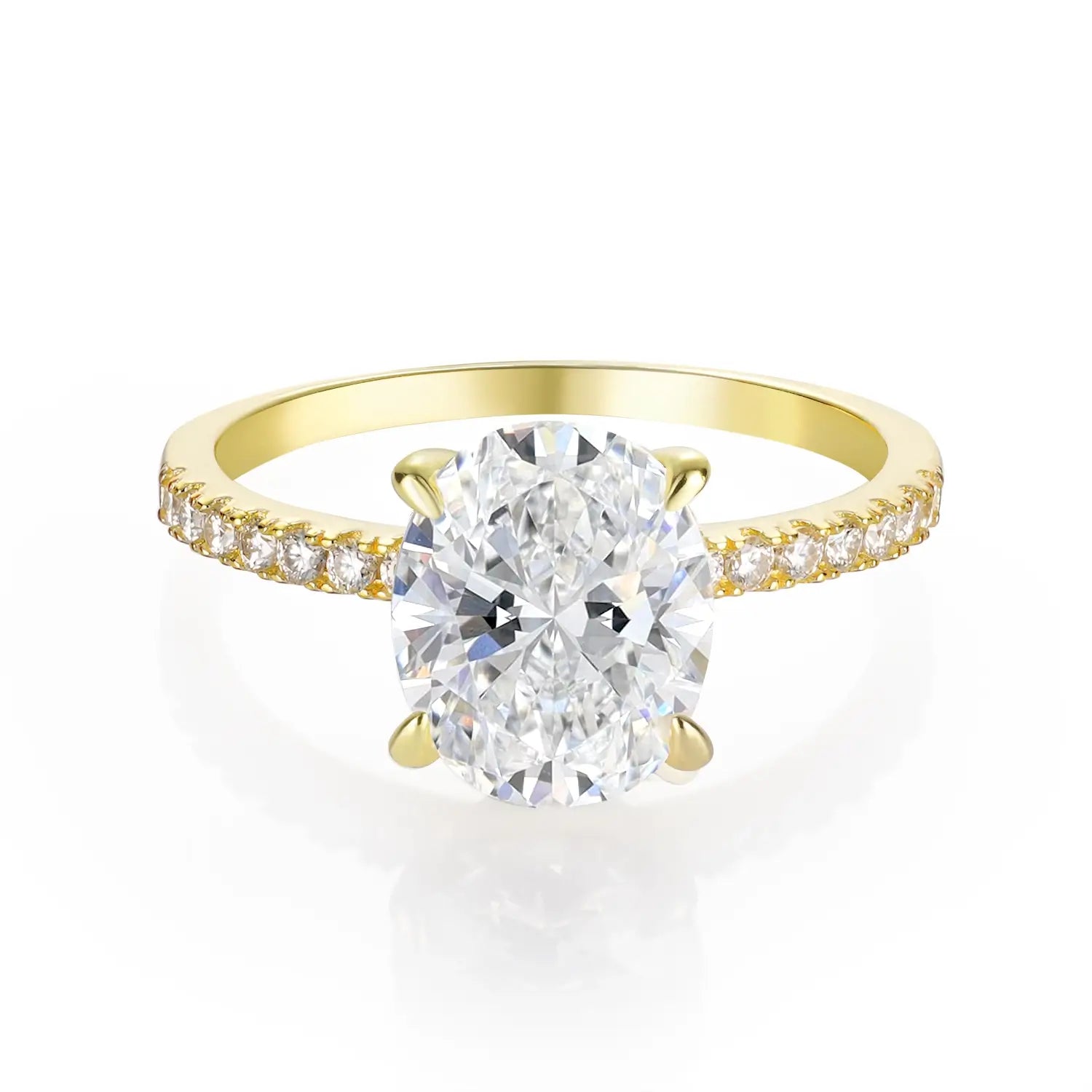 14K Gold Plated Hidden Halo Oval Cut Moissanite Diamond Accent Engagement Ring