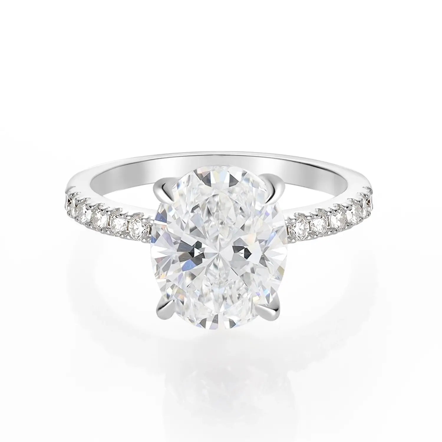 14K Gold Plated Hidden Halo Oval Cut Moissanite Diamond Accent Engagement Ring