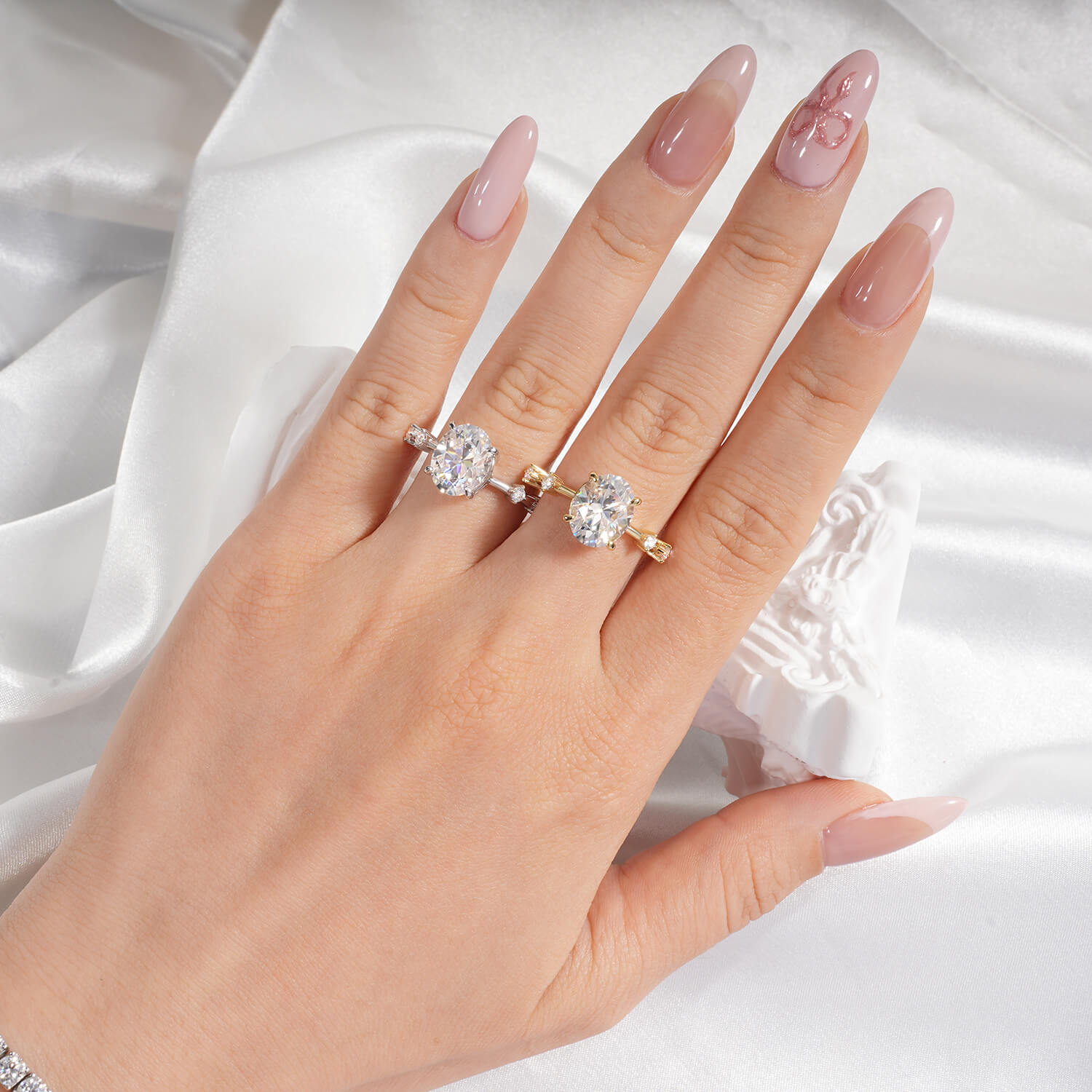 14K Gold Plated 3CT Oval Cut Moissanite Engagement Ring Antique Distance Wedding Band