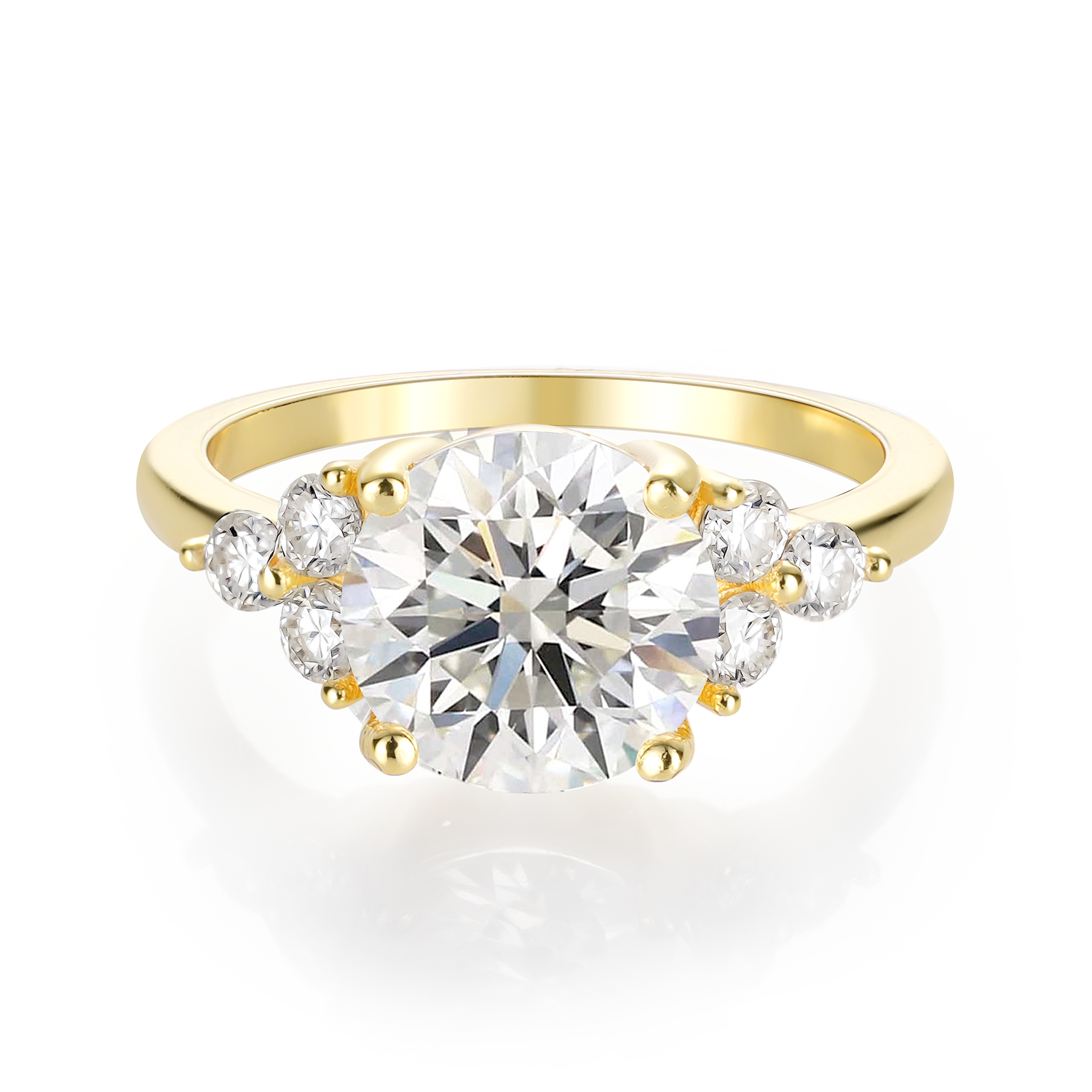 14K Gold Plated Cluster Round Brilliant Cut Moissanite Diamond Engagement Ring