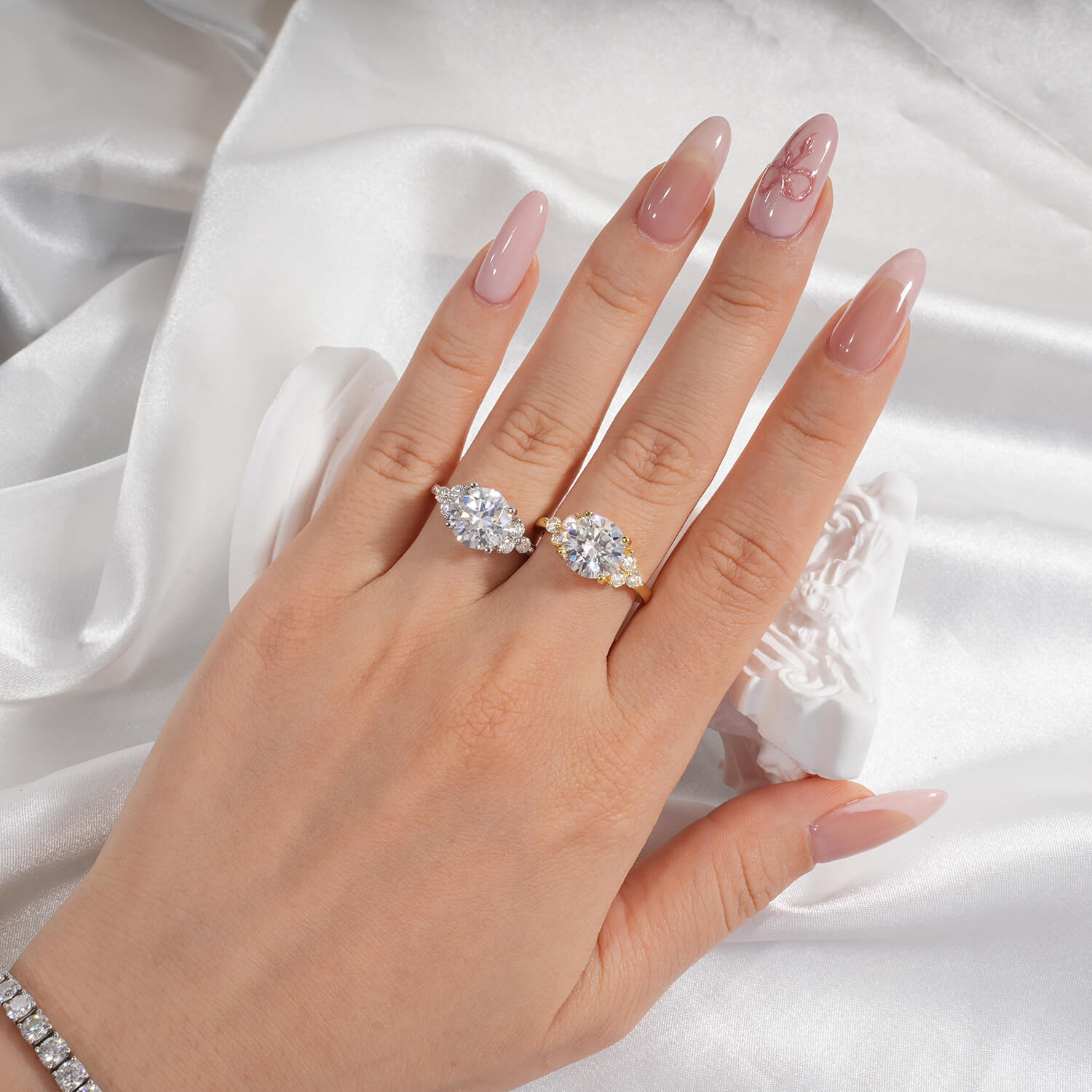 14K Gold Plated Cluster Round Brilliant Cut Moissanite Diamond Engagement Ring