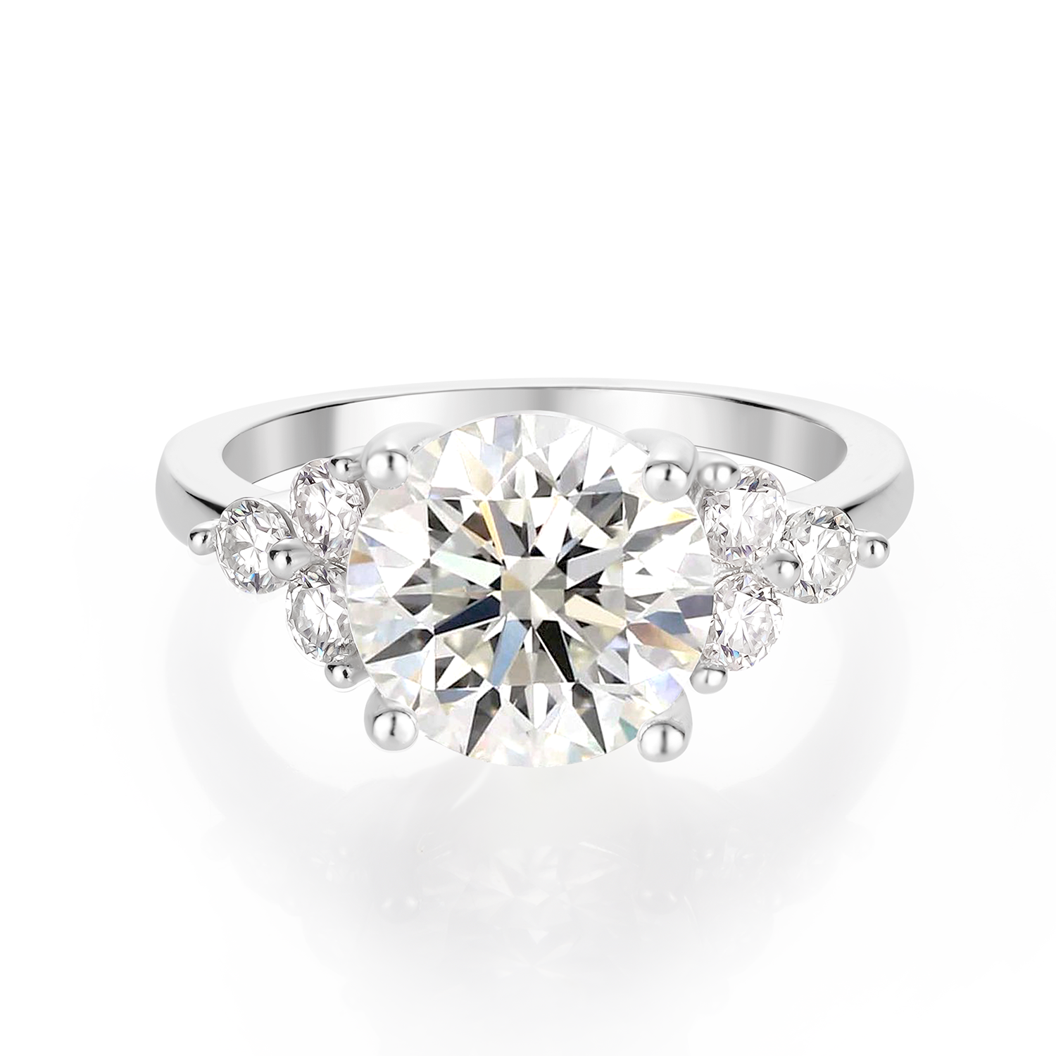 14K Gold Plated Cluster Round Brilliant Cut Moissanite Diamond Engagement Ring