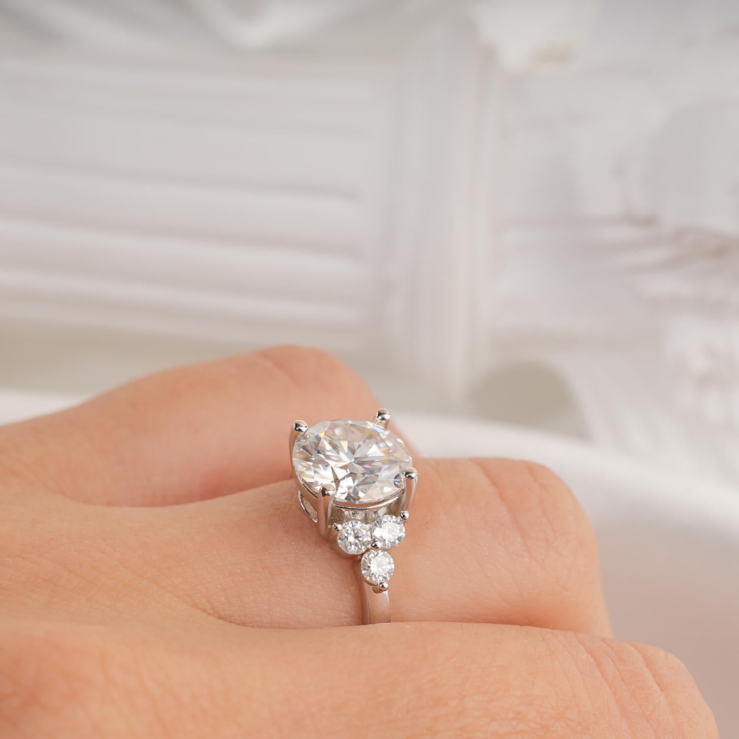 14K Gold Plated Cluster Round Brilliant Cut Moissanite Diamond Engagement Ring