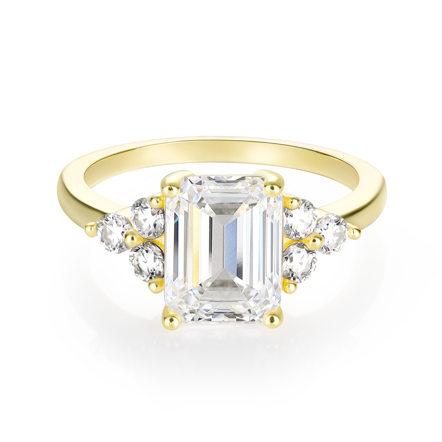 14K Gold Plated Cluster Emerald Moissanite Diamond Engagement Ring