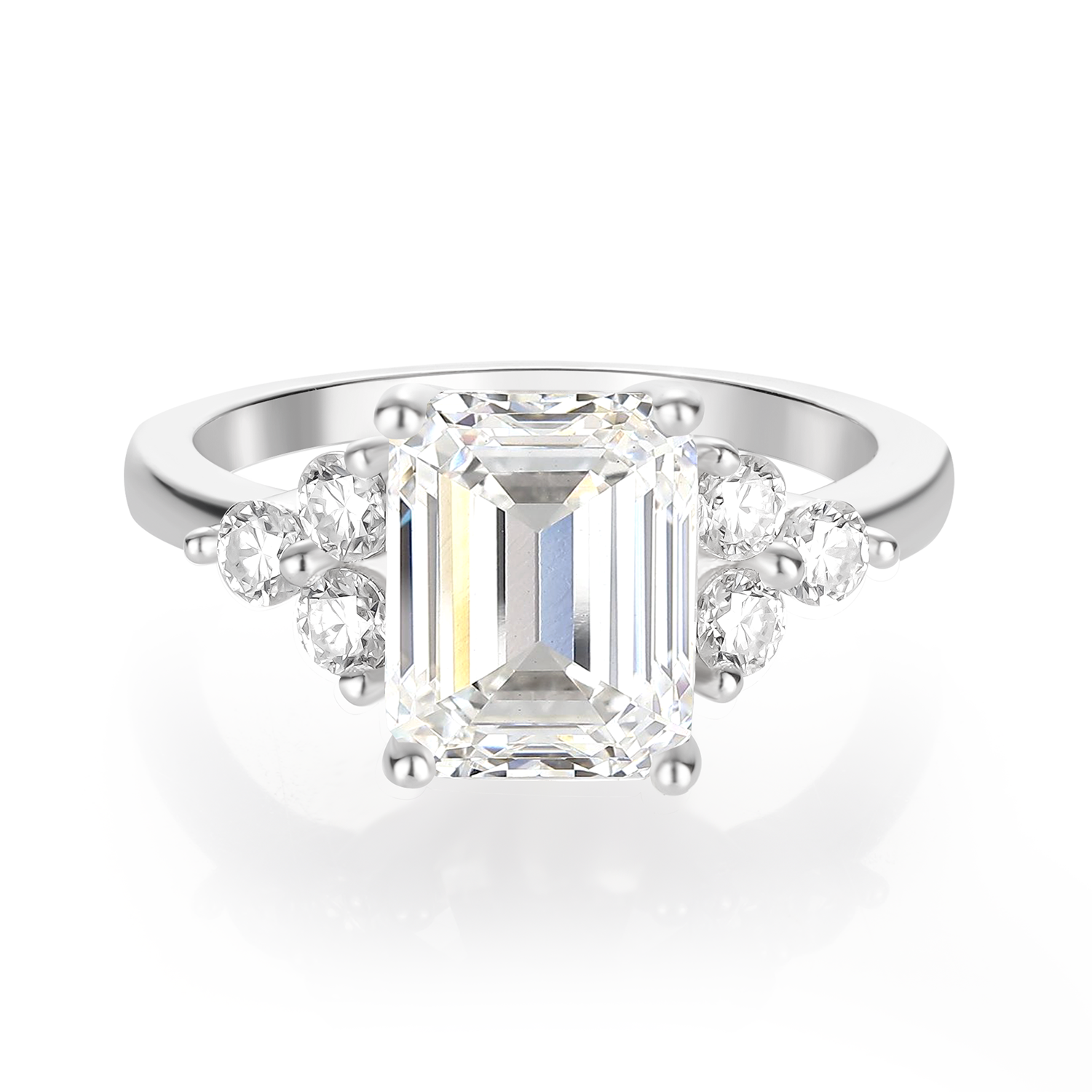 14K Gold Plated Cluster Emerald Moissanite Diamond Engagement Ring