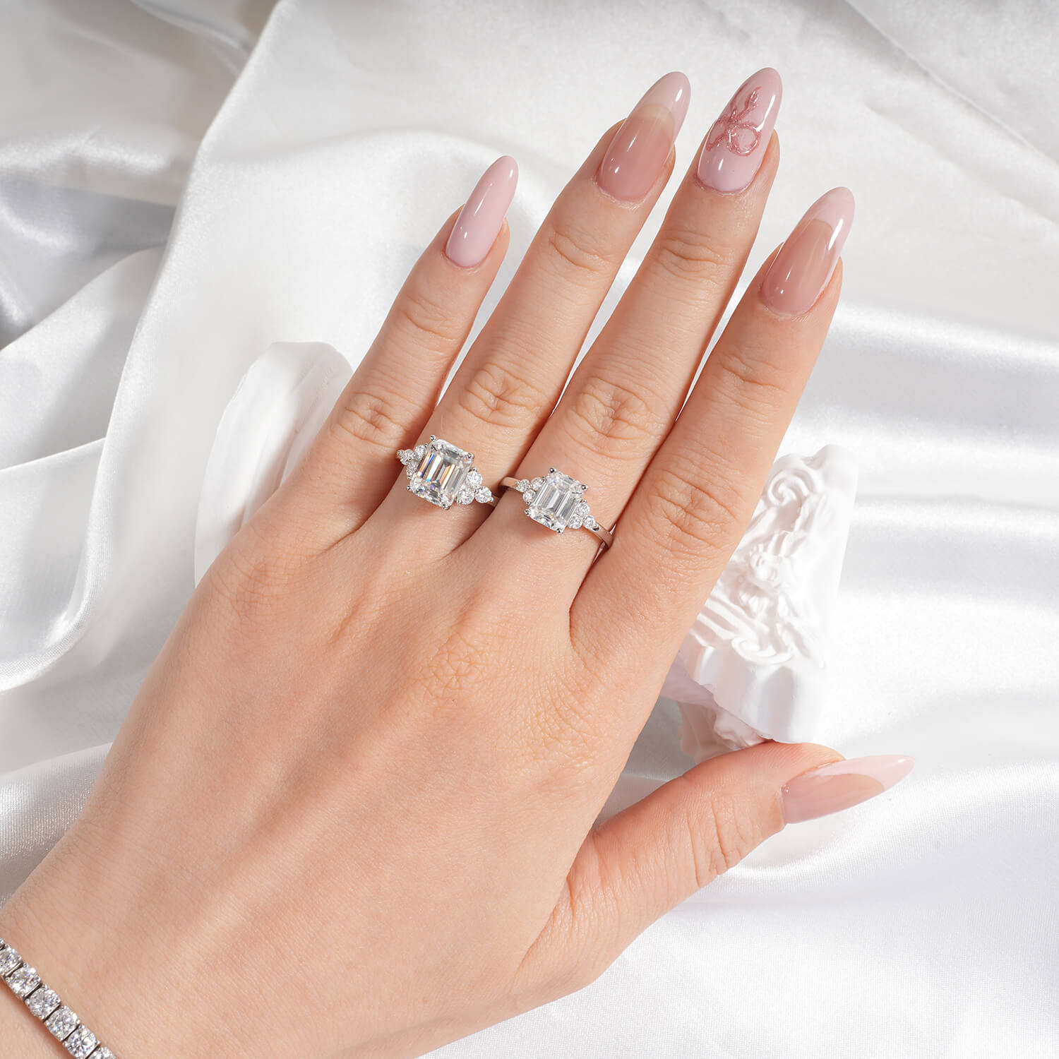 14K Gold Plated Cluster Emerald Moissanite Diamond Engagement Ring