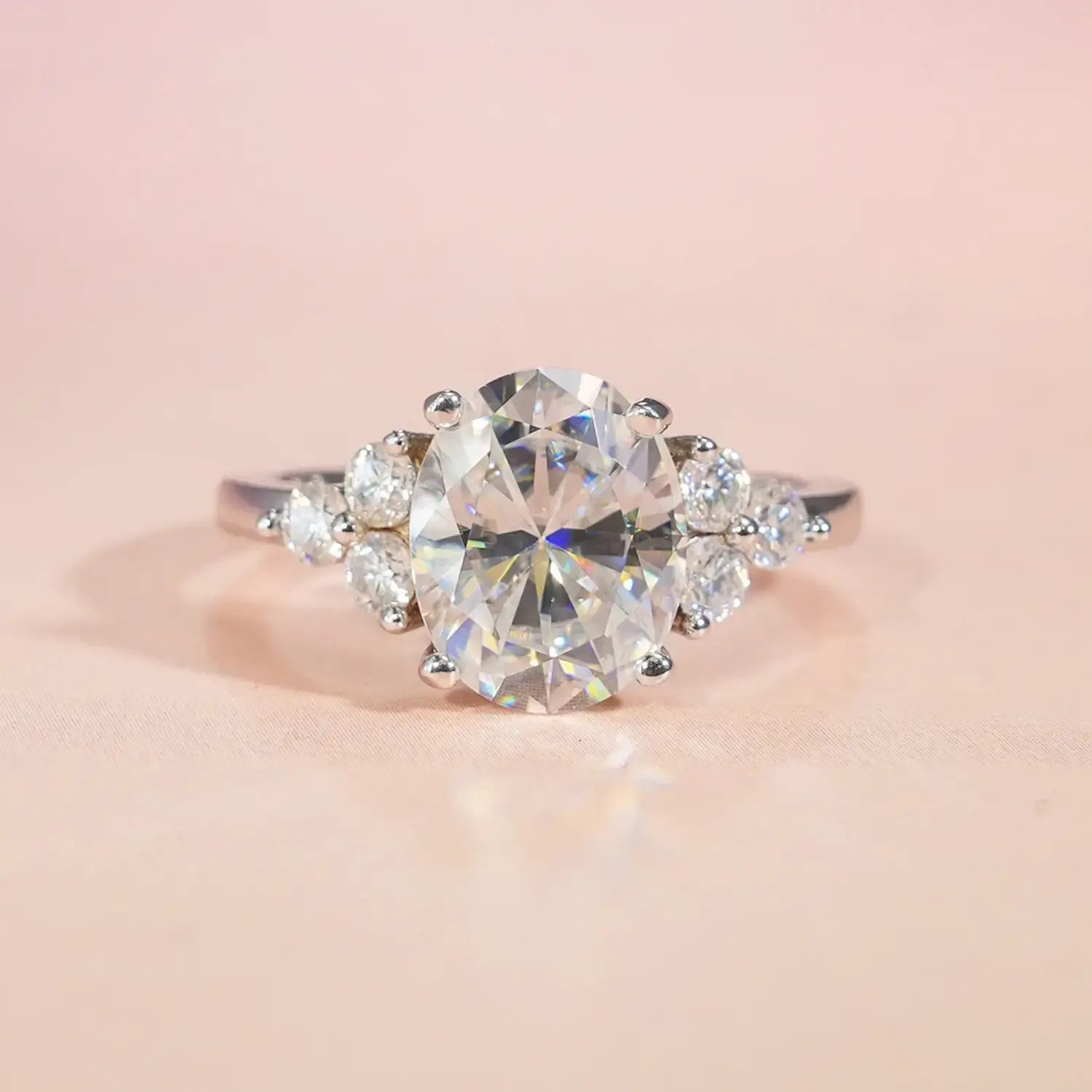 14K Gold Plated Cluster Oval Moissanite Diamond Engagement Ring