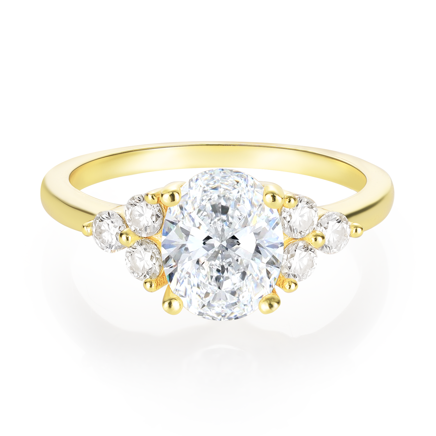 14K Gold Plated Cluster Oval Moissanite Diamond Engagement Ring