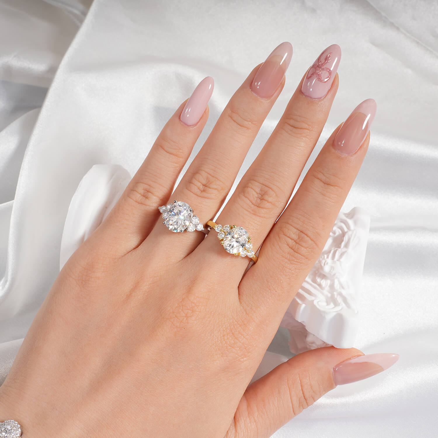 14K Gold Plated Cluster Oval Moissanite Diamond Engagement Ring