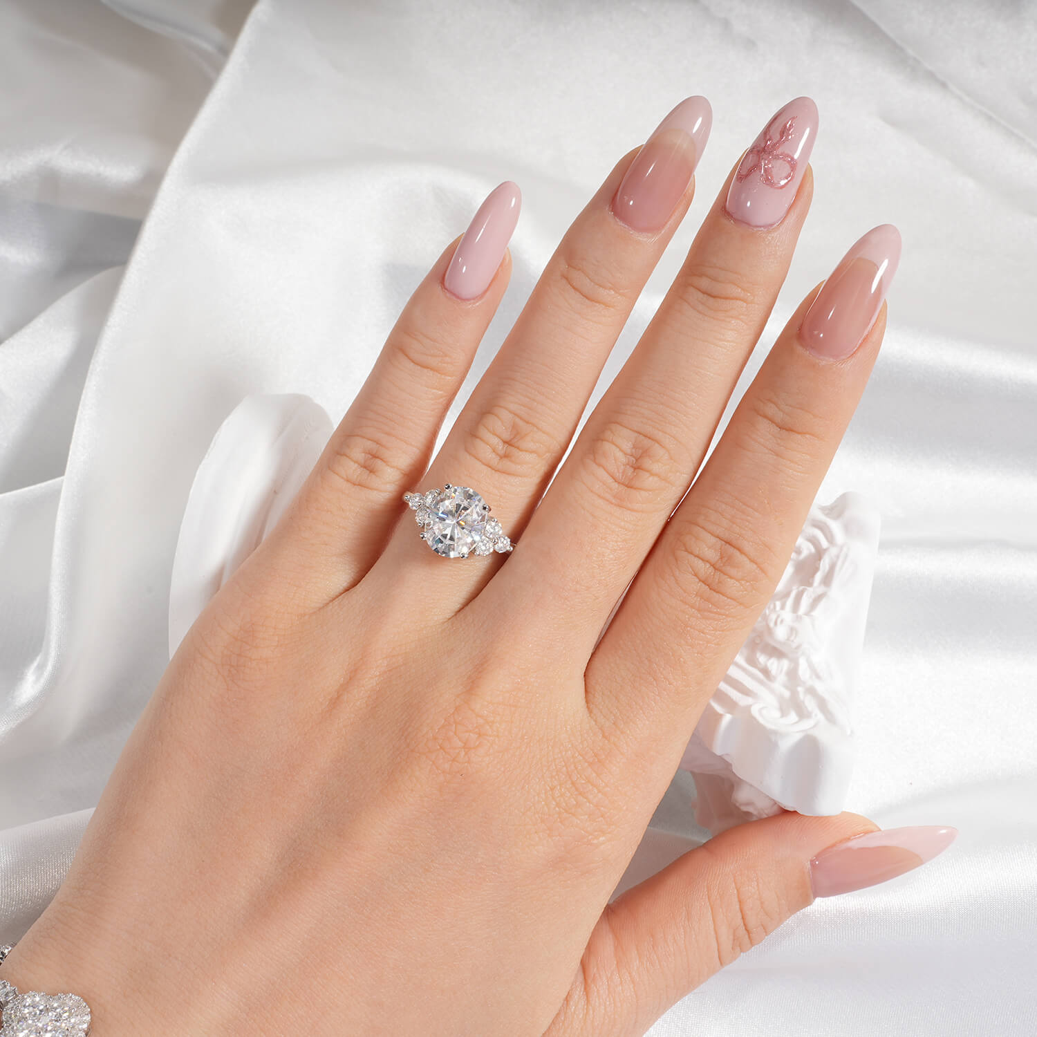 14K Gold Plated Cluster Oval Moissanite Diamond Engagement Ring