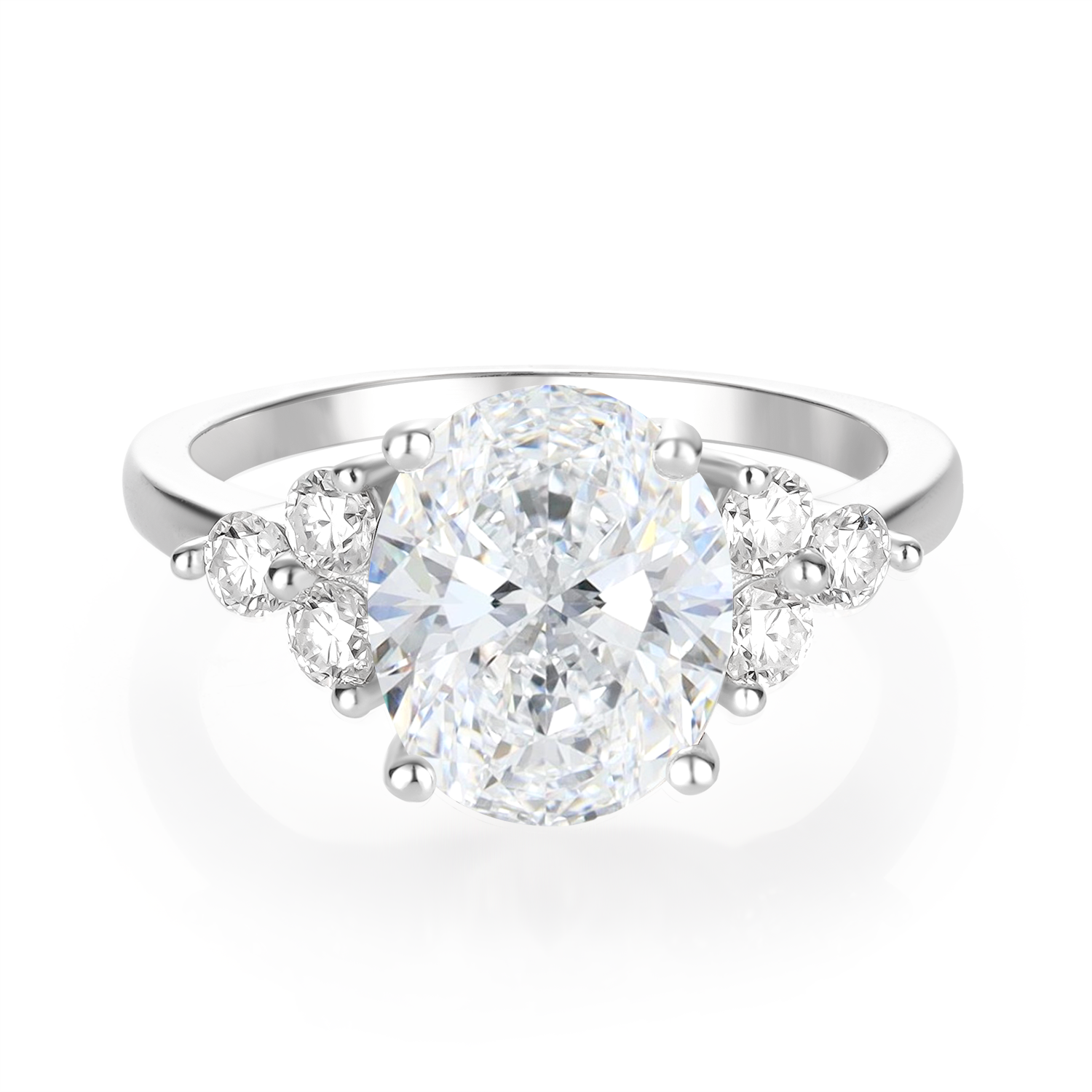 14K Gold Plated Cluster Oval Moissanite Diamond Engagement Ring