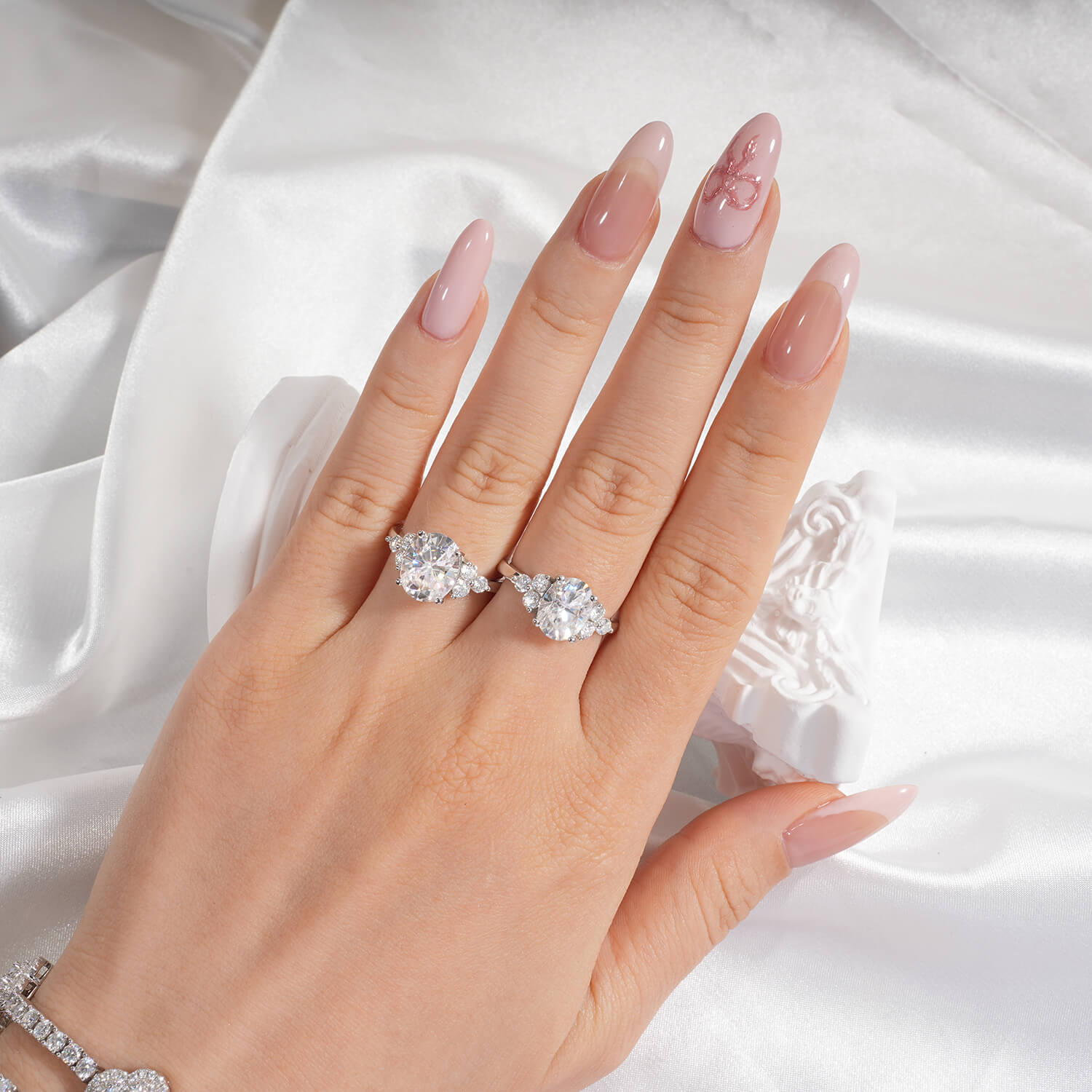 14K Gold Plated Cluster Oval Moissanite Diamond Engagement Ring