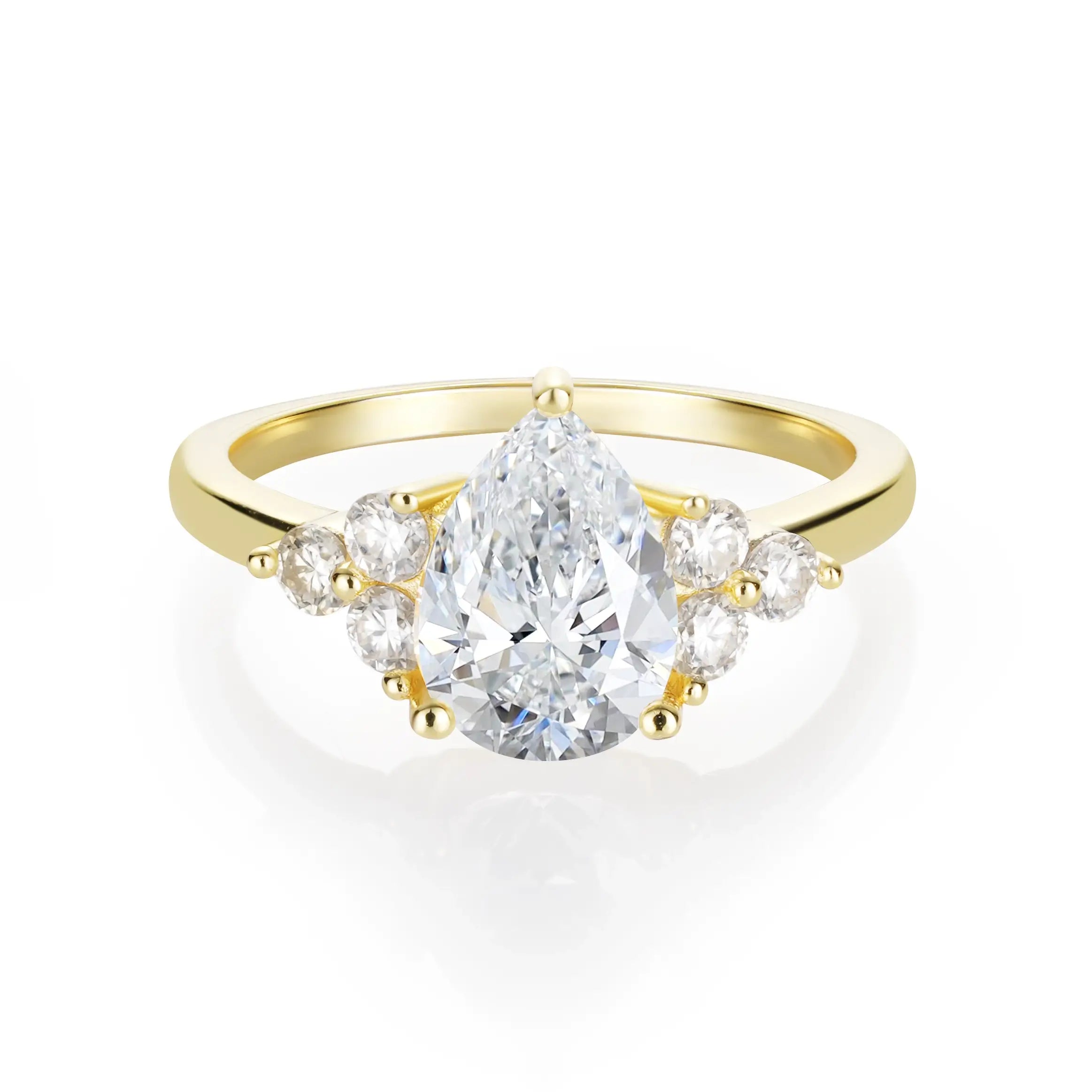 14K Gold Plated Cluster Pear Moissanite Diamond Engagement Ring