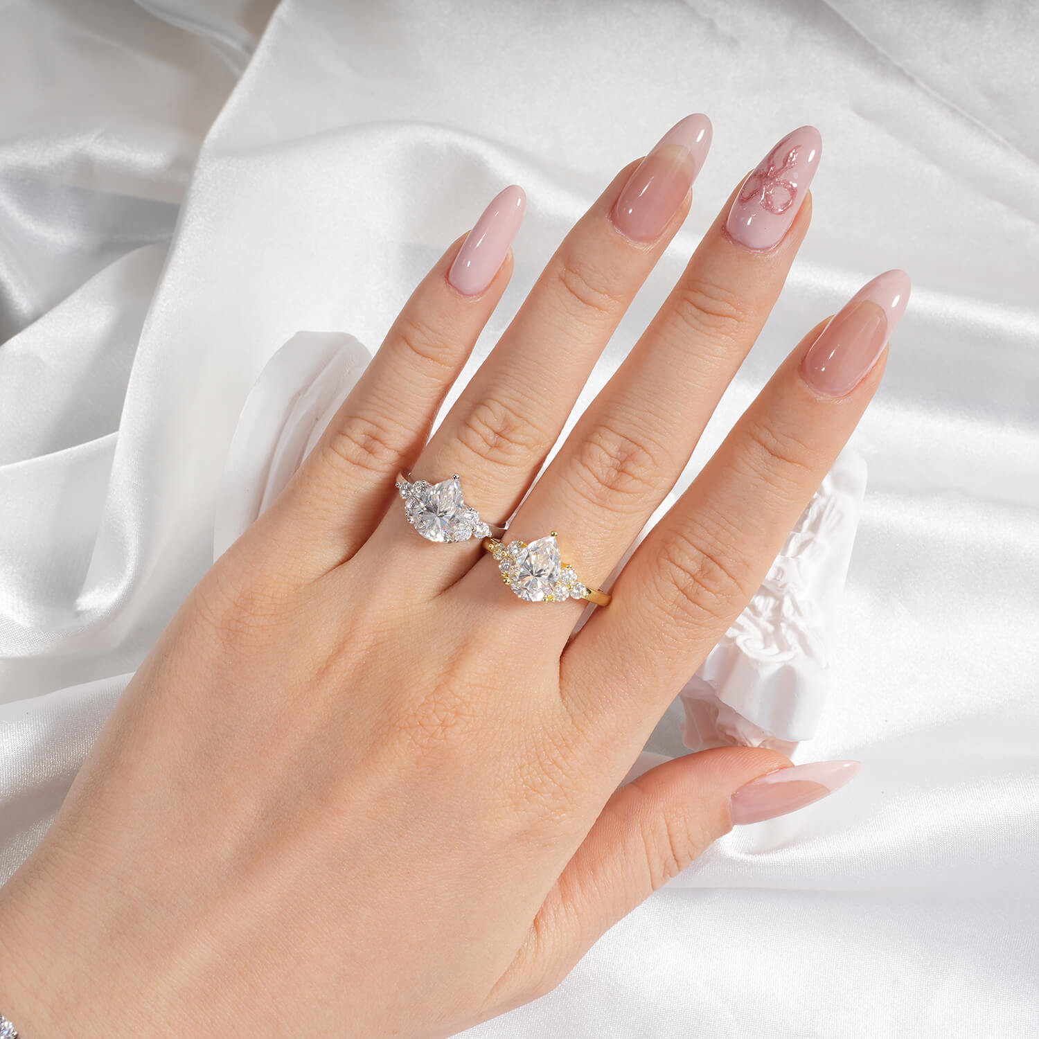 14K Gold Plated Cluster Pear Moissanite Diamond Engagement Ring