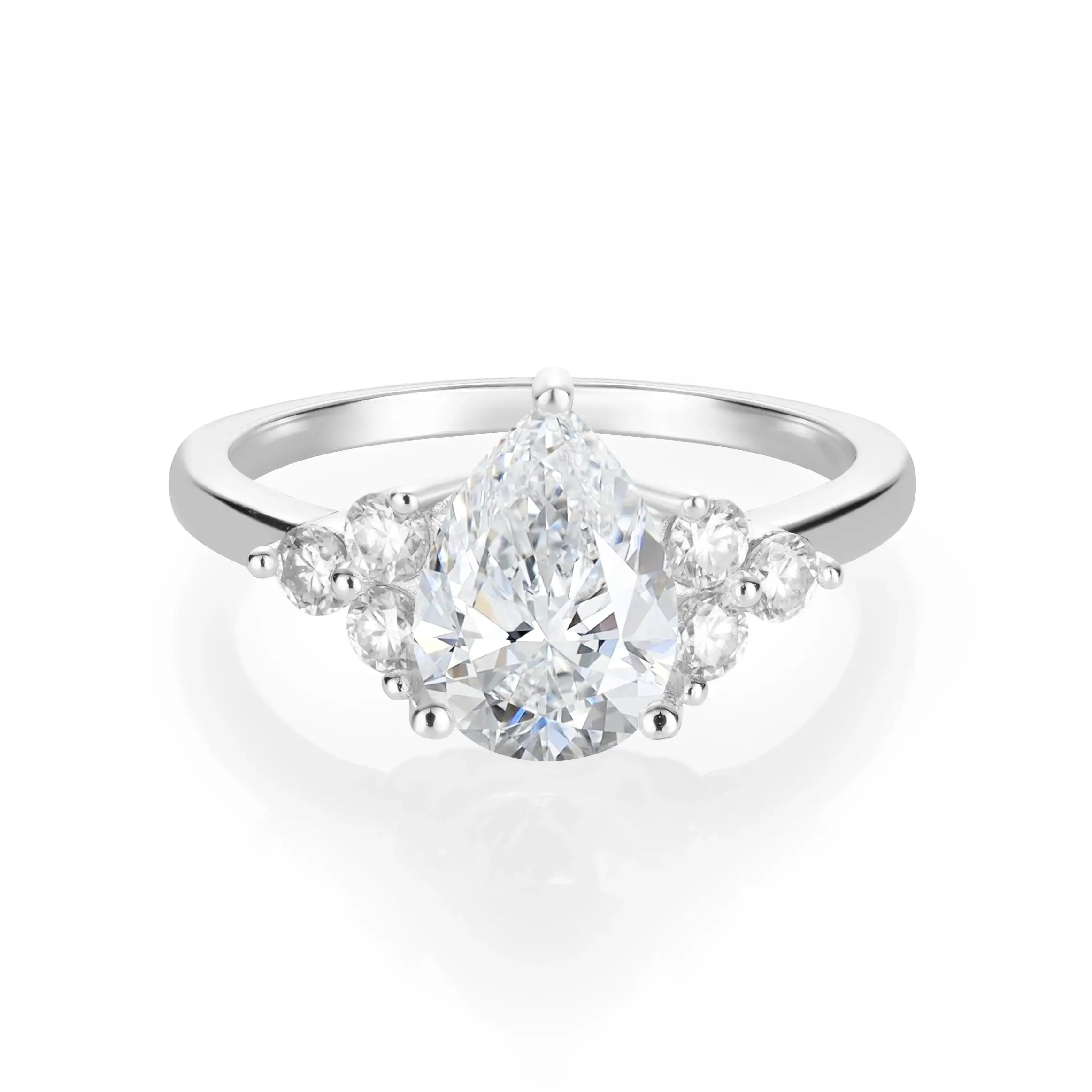 14K Gold Plated Cluster Pear Moissanite Diamond Engagement Ring