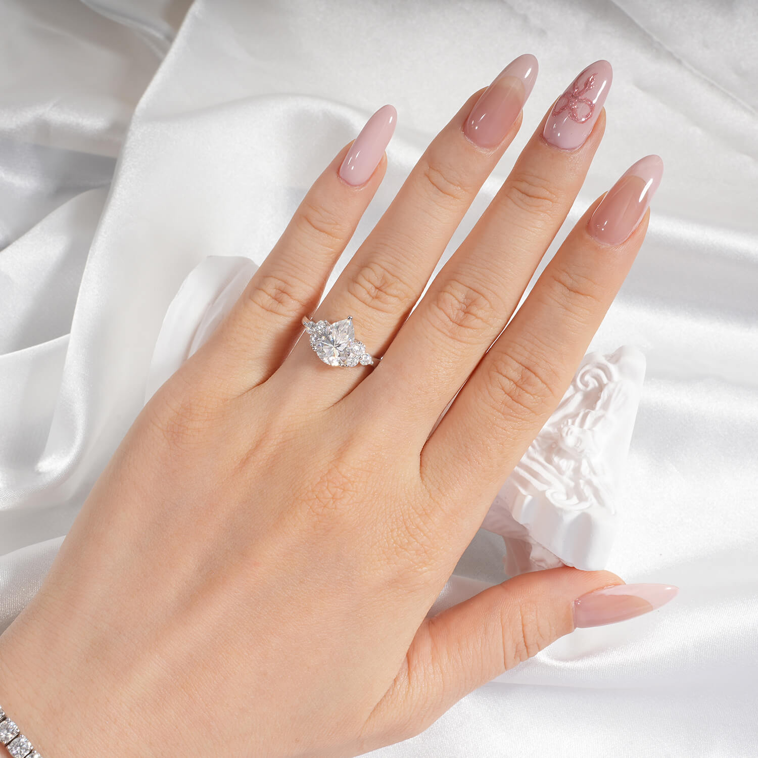 14K Gold Plated Cluster Pear Moissanite Diamond Engagement Ring